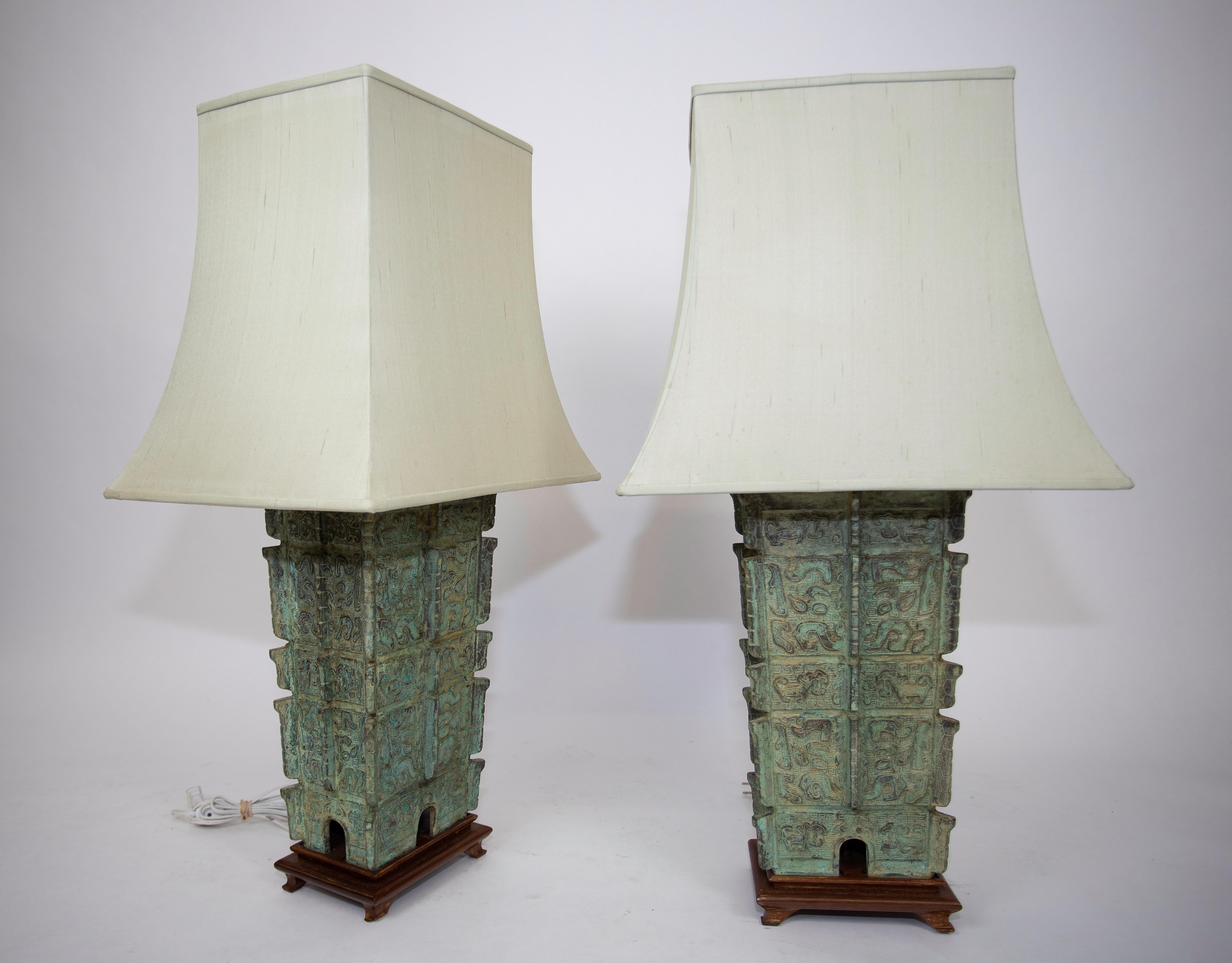 Mid-20th Century Chinese Bronze Pagoda Lamps For Sale