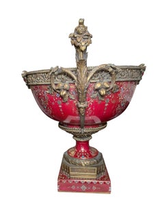 Chinese Bronze Porcelain Pedestal Bowl Centerpiece