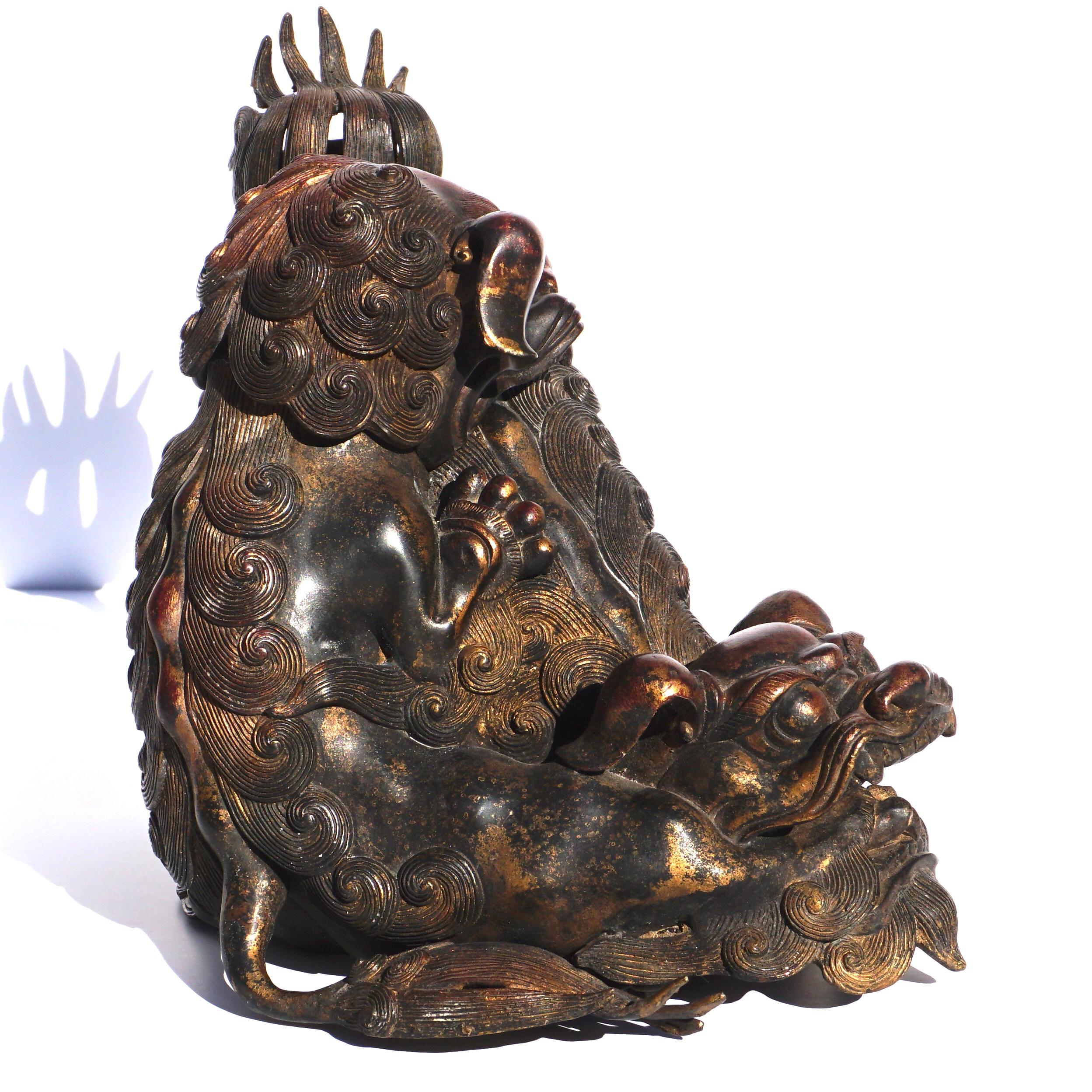 Chinese Bronze Qing Foo Dogs Incense Burner In Good Condition In Dallas, TX
