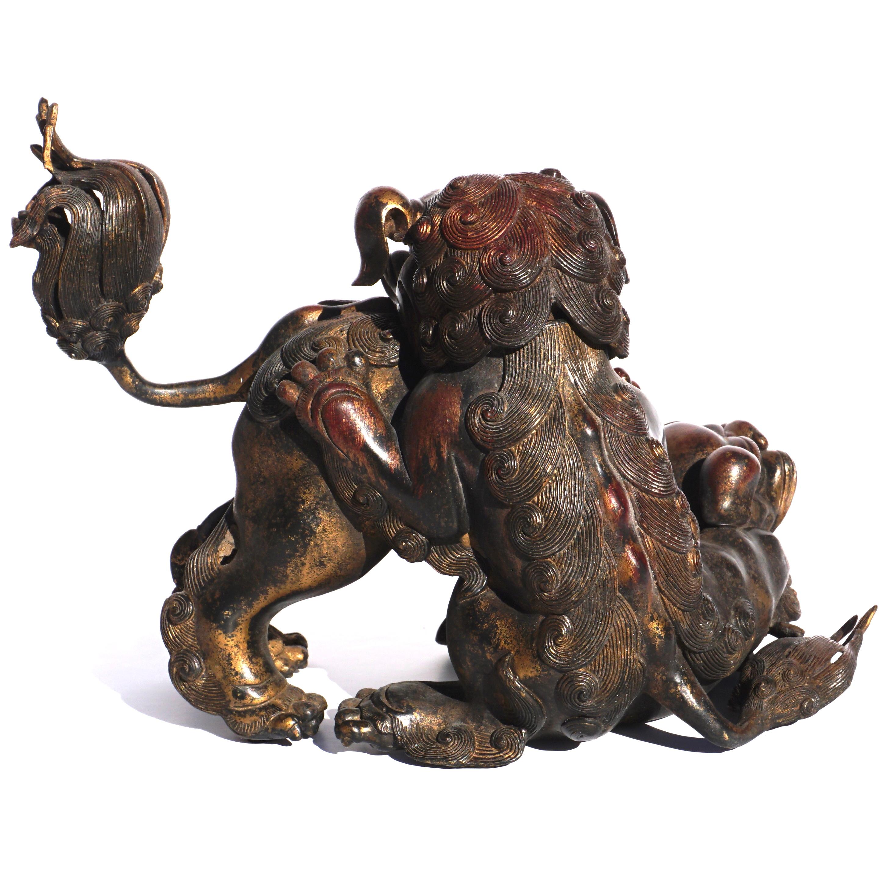 Late 19th Century Chinese Bronze Qing Foo Dogs Incense Burner