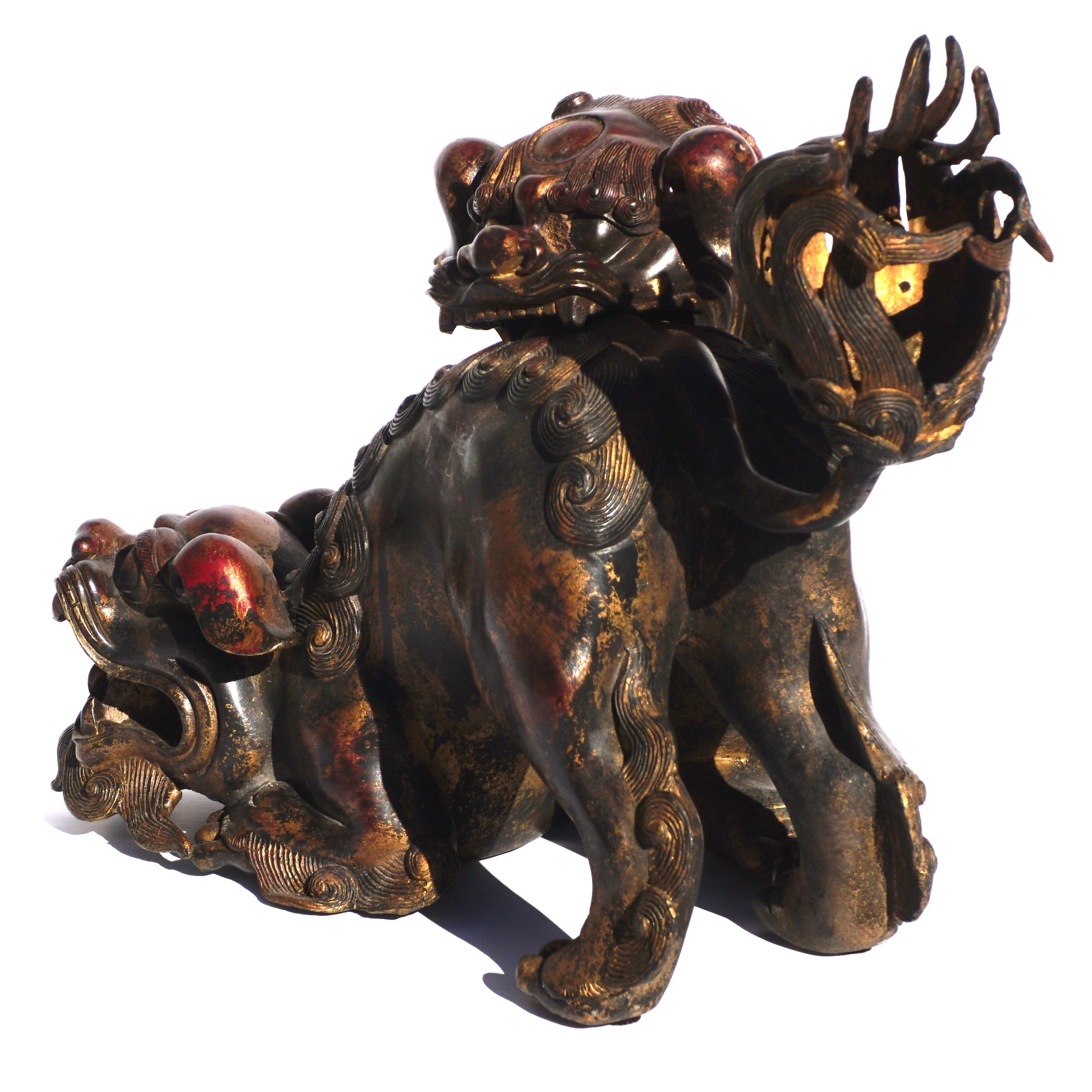 Chinese Bronze Qing Foo Dogs Incense Burner 1