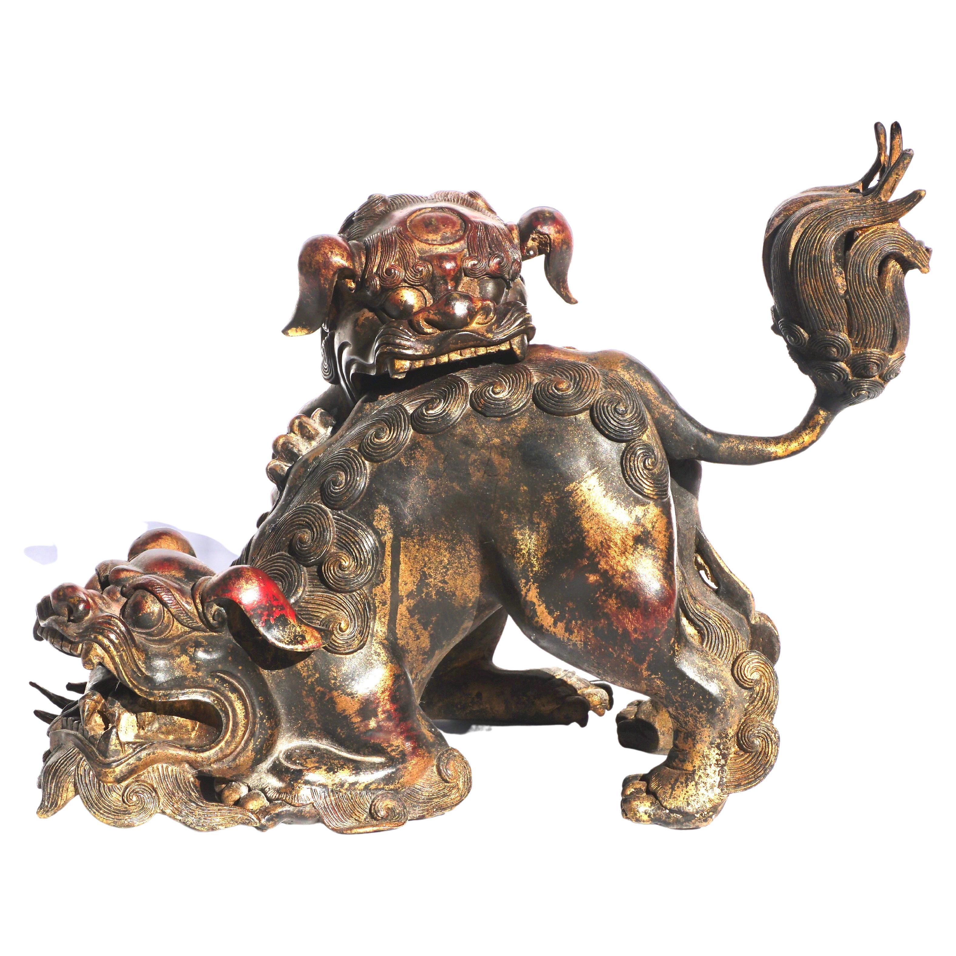 Chinese Bronze Qing Foo Dogs Incense Burner