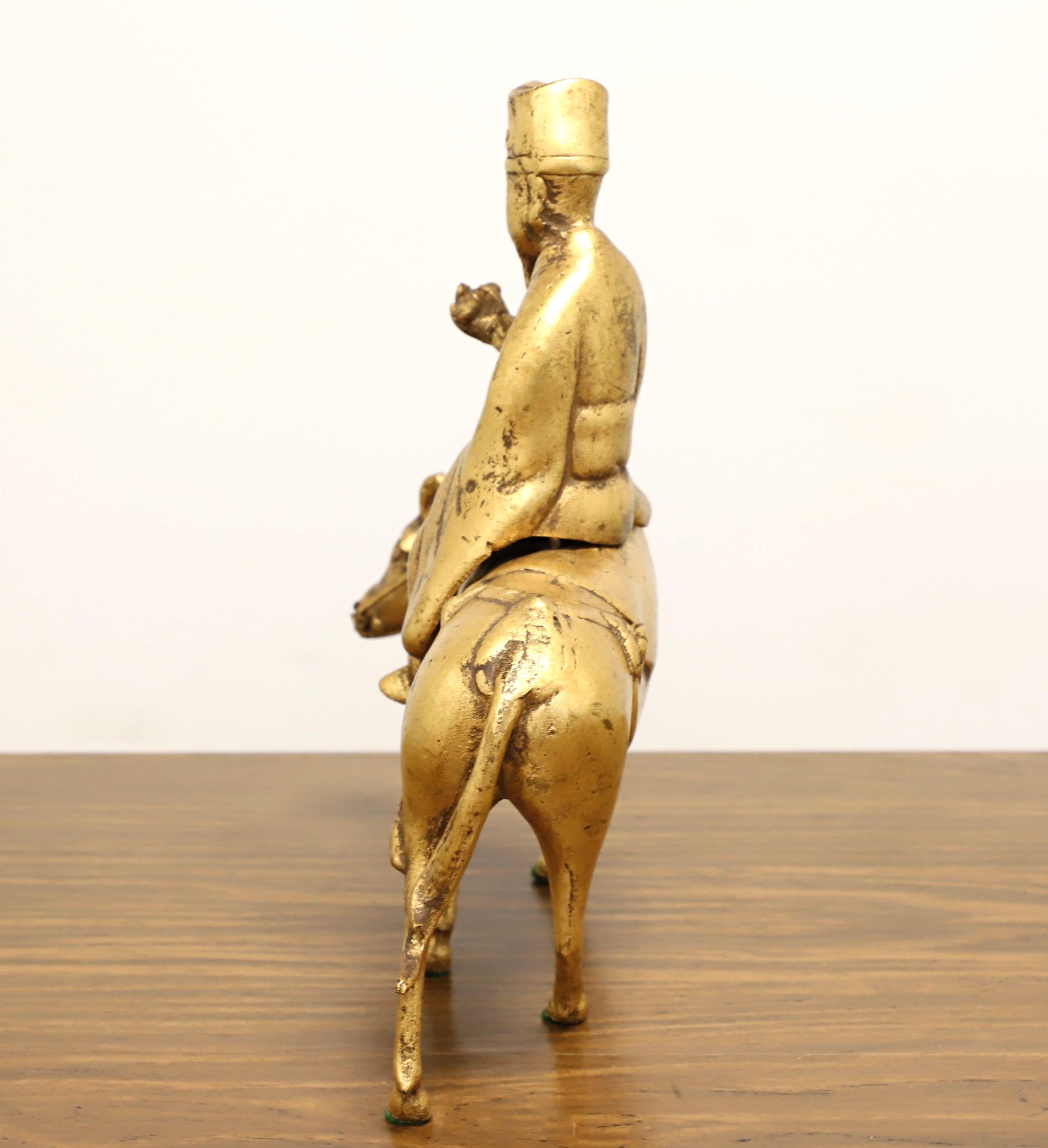 Chinoiserie Chinese Bronze Scholar Riding a Horse Incense Burner Sculpture For Sale