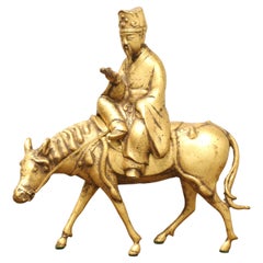 Chinese Bronze Scholar Riding a Horse Incense Burner Sculpture