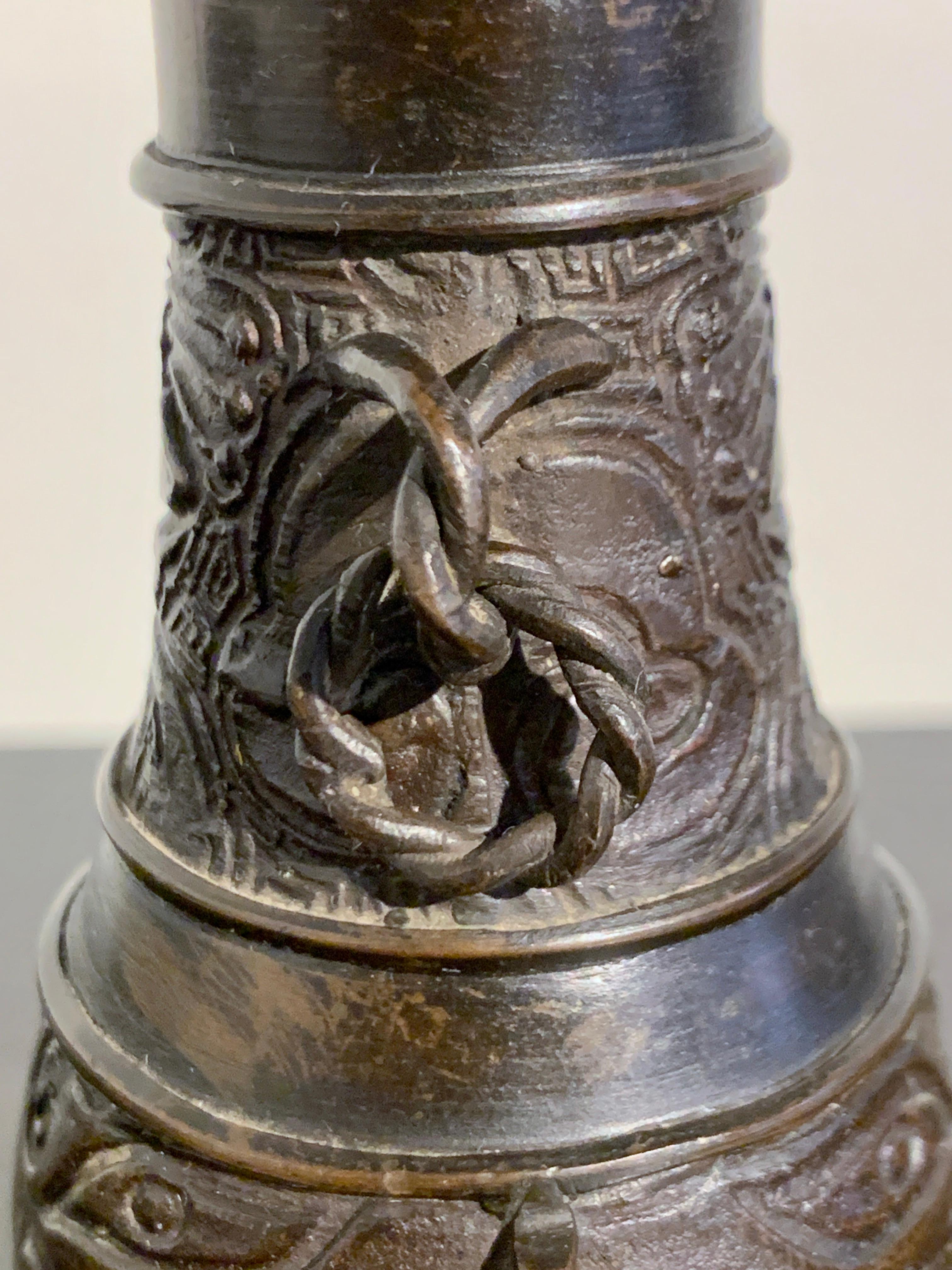 Cast Chinese Bronze Scholar Vase with Taotie, Ming/Qing Dynasty, 17th century, China For Sale