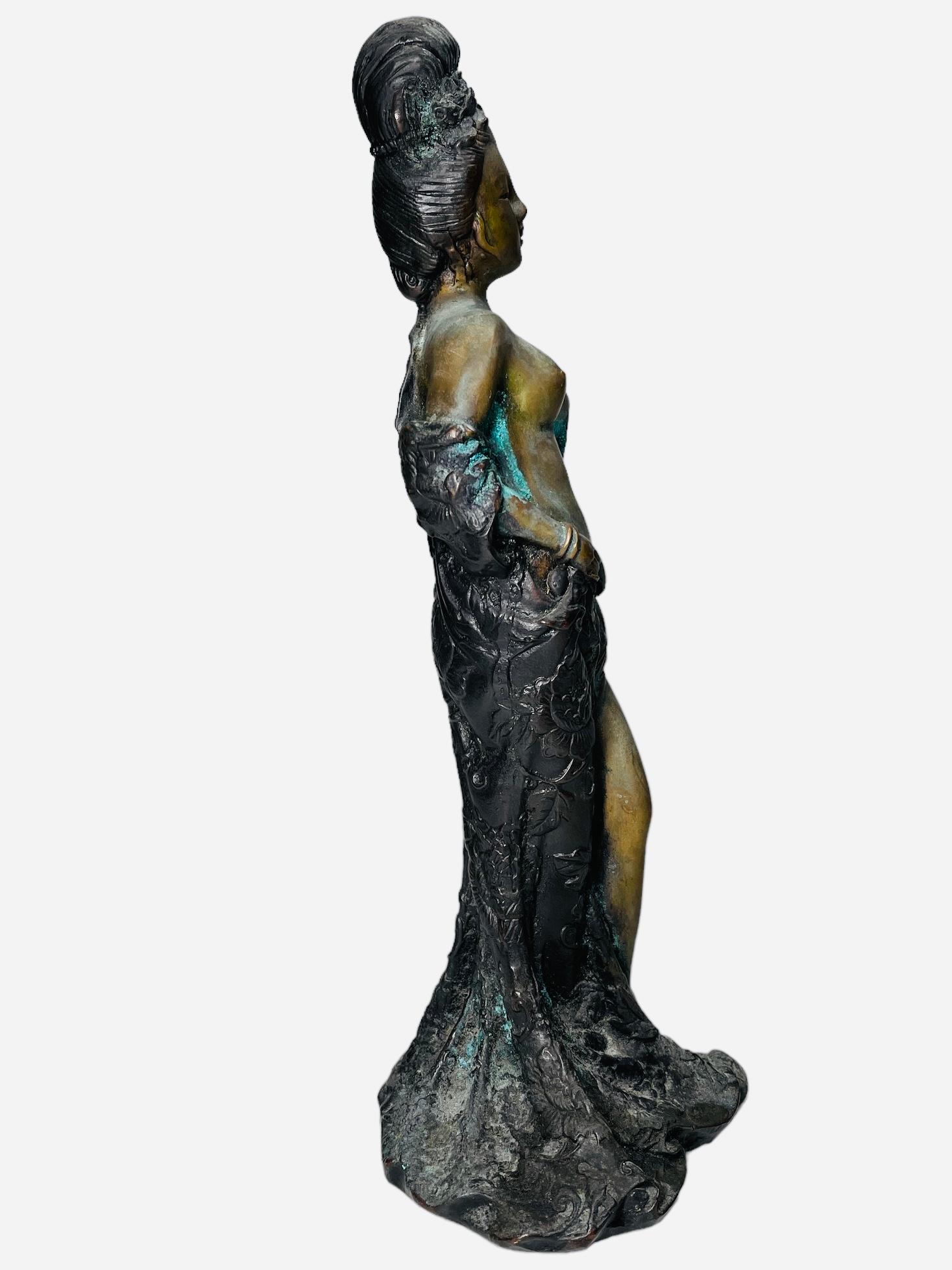 Chinese Export Chinese Bronze Sculpture Of A Lady For Sale