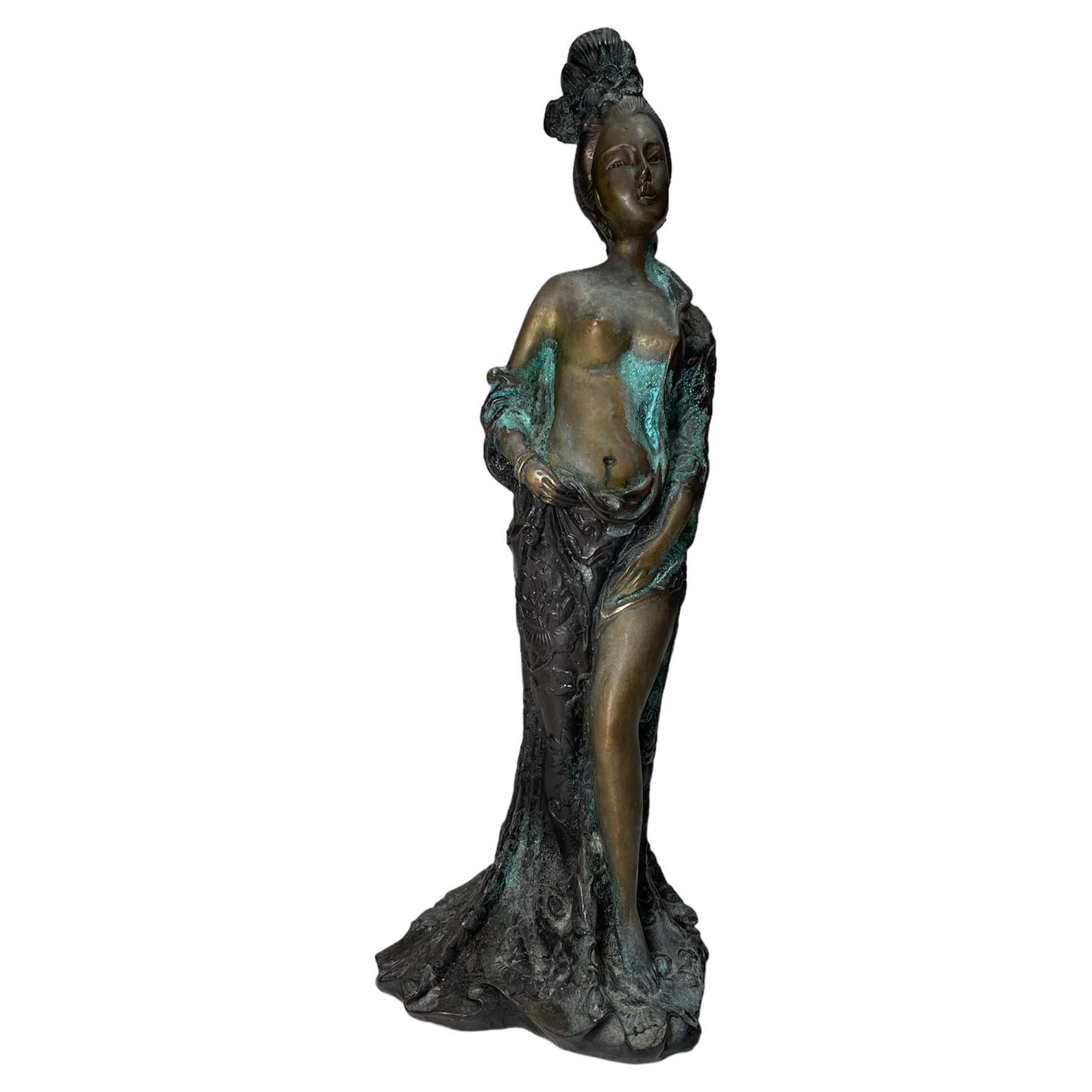 Chinese Bronze Sculpture Of A Lady For Sale