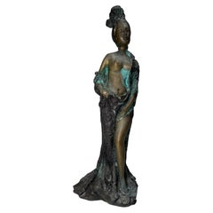 Vintage Chinese Bronze Sculpture Of A Lady