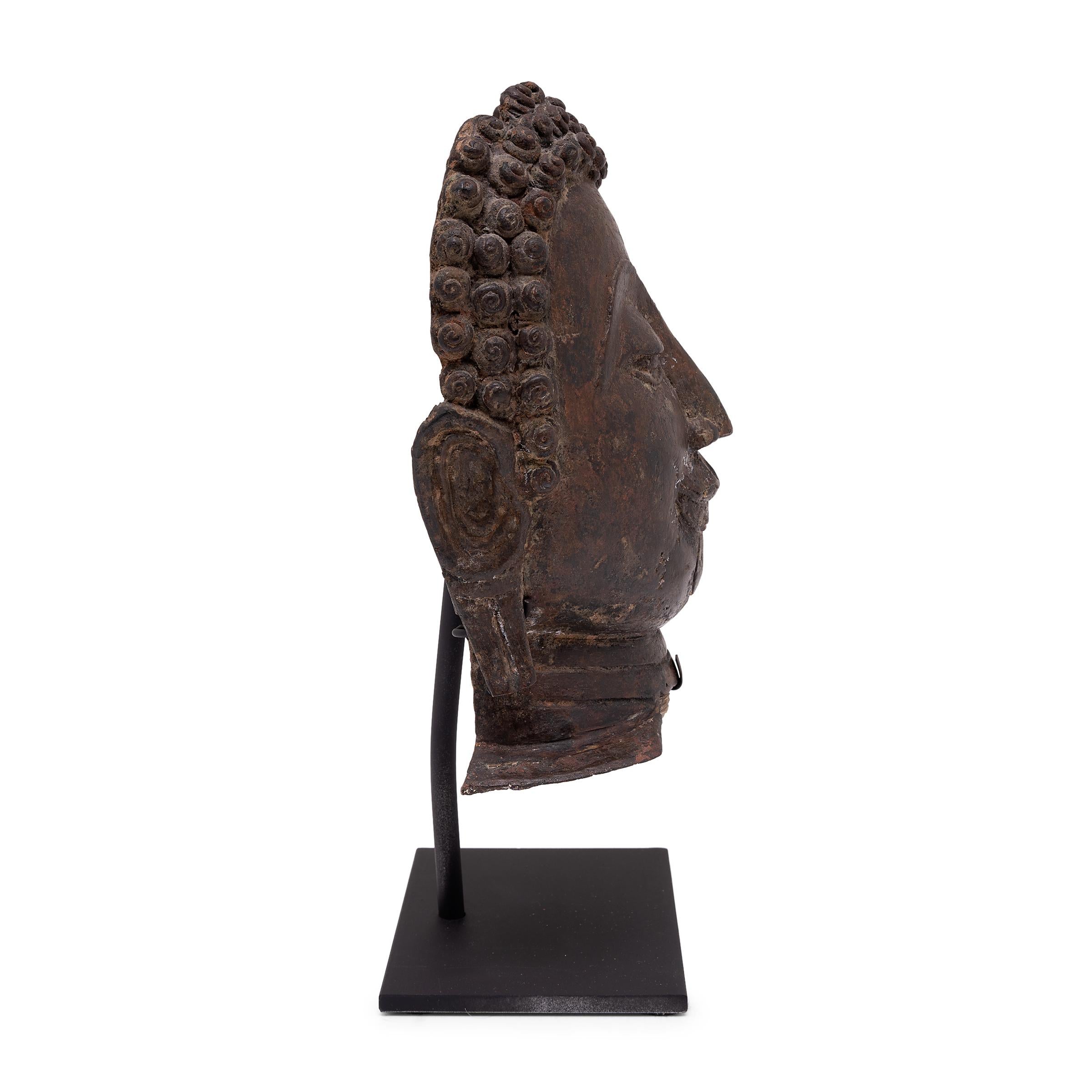 Cast Chinese Bronze Shakyamuni Buddha Head, c. 1800