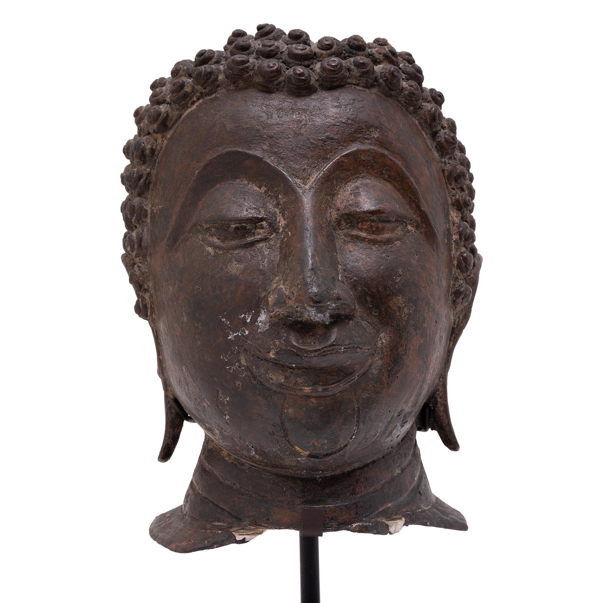 19th Century Chinese Bronze Shakyamuni Buddha Head, c. 1800