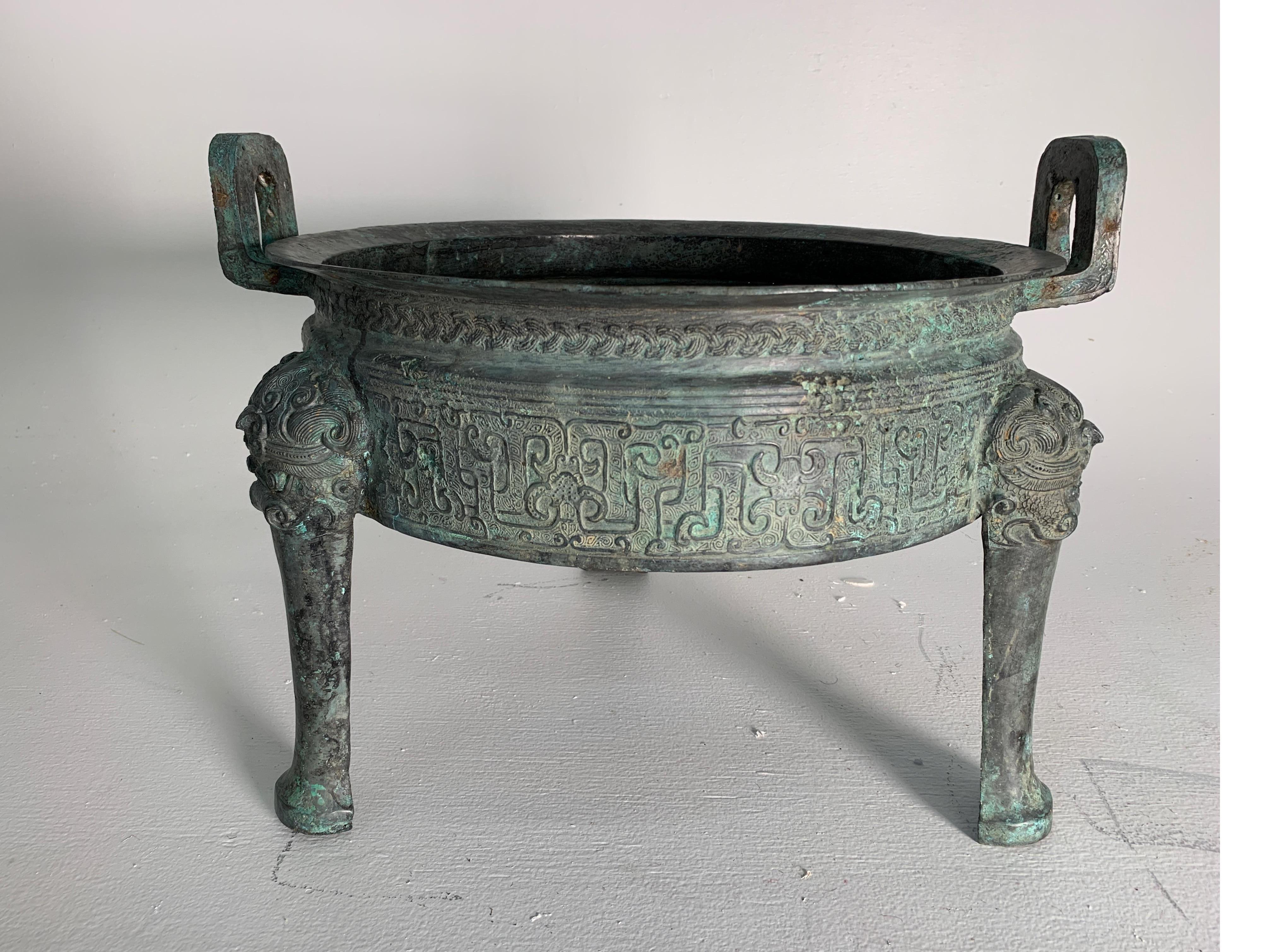 A mid-19th century copy of a Chinese 4th century vessel in bronze. The ritual food vessel called a 