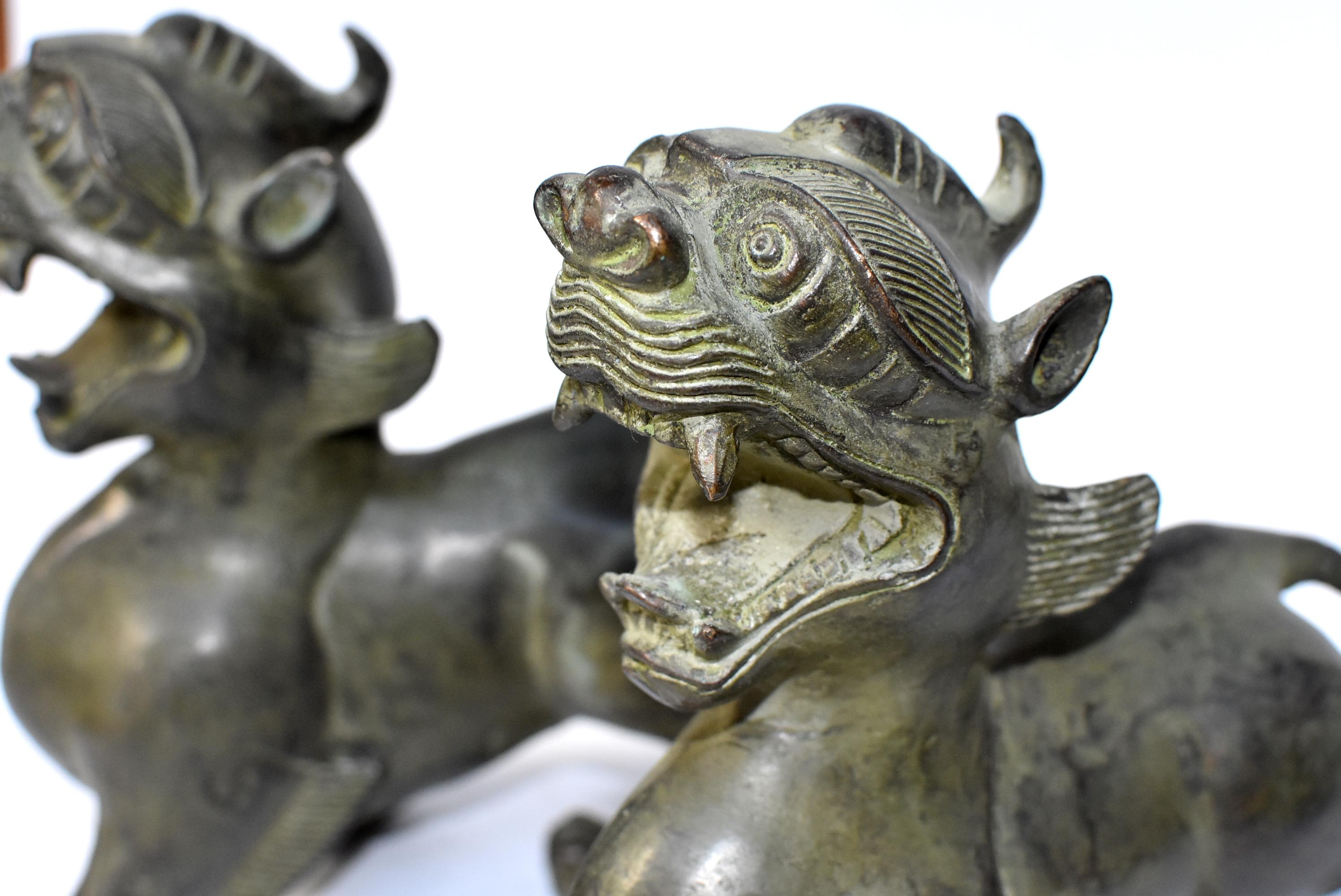 Chinese Bronze Statues Pi Xiu Dragon Pair 10