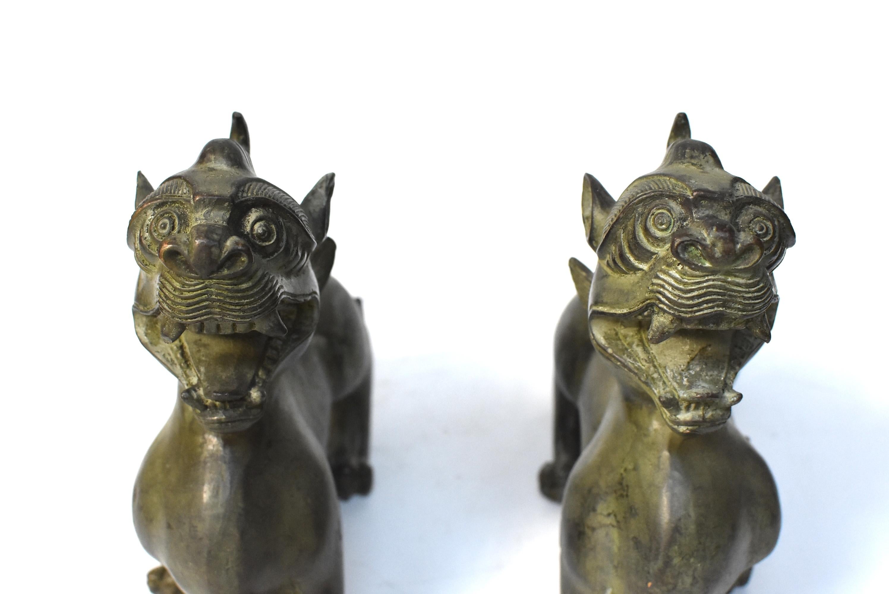 Chinese Bronze Statues Pi Xiu Dragon Pair In Good Condition In Somis, CA
