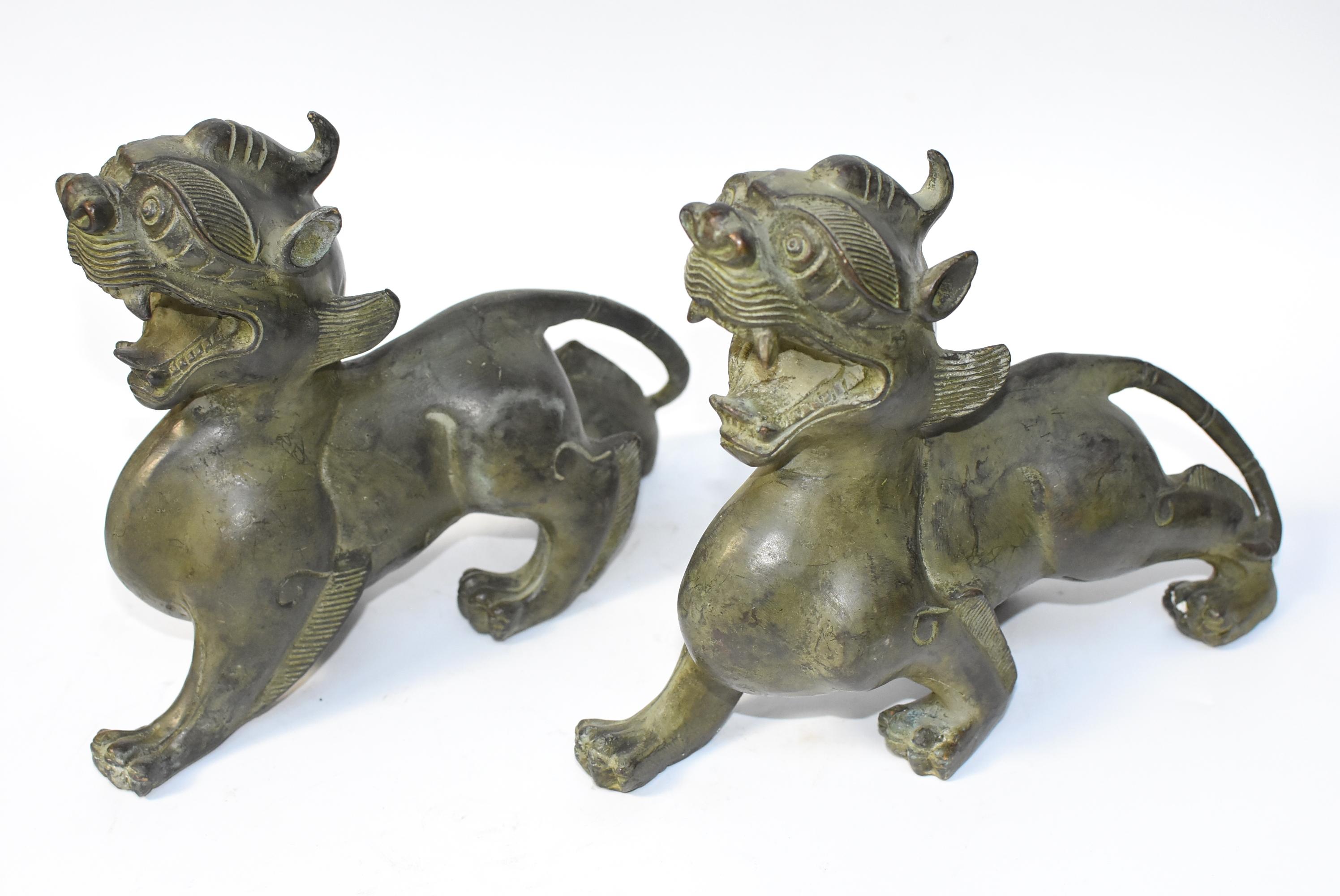 20th Century Chinese Bronze Statues Pi Xiu Dragon Pair