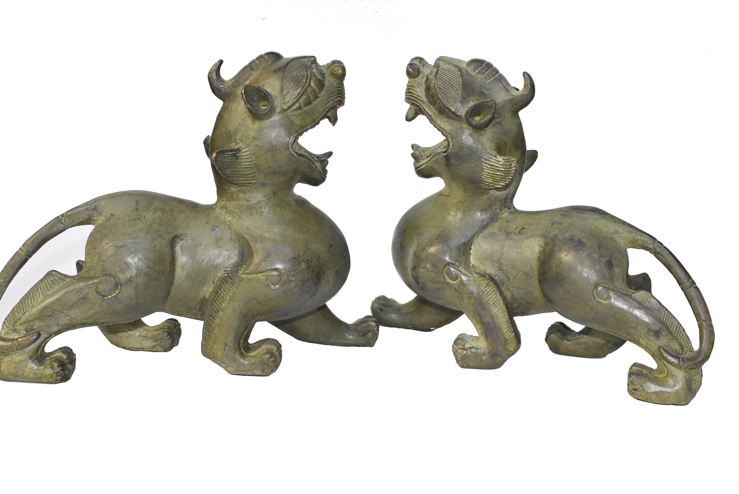 Chinese Bronze Statues Pi Xiu Dragon Pair 2