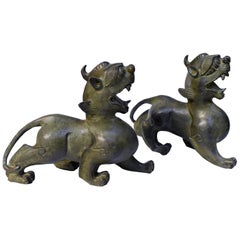 Vintage Chinese Bronze Statues Pi Xiu Dragon Pair