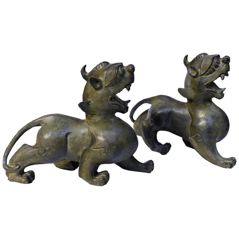 Chinese Bronze Statues Pi Xiu Feng Shui Lions, Pair For Sale at 1stdibs
