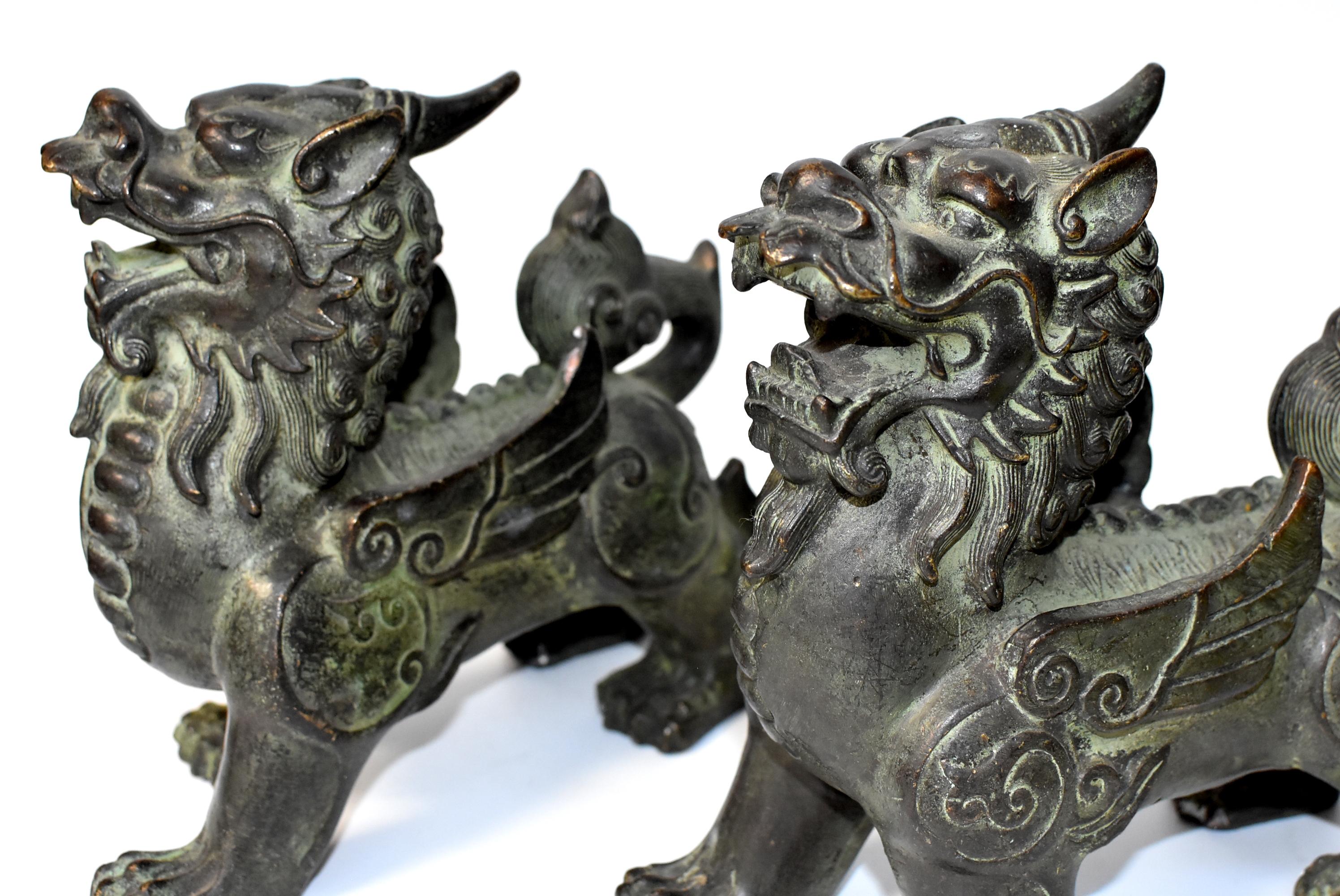 Chinese Bronze Statues Pi Xiu Lions, Pair 4