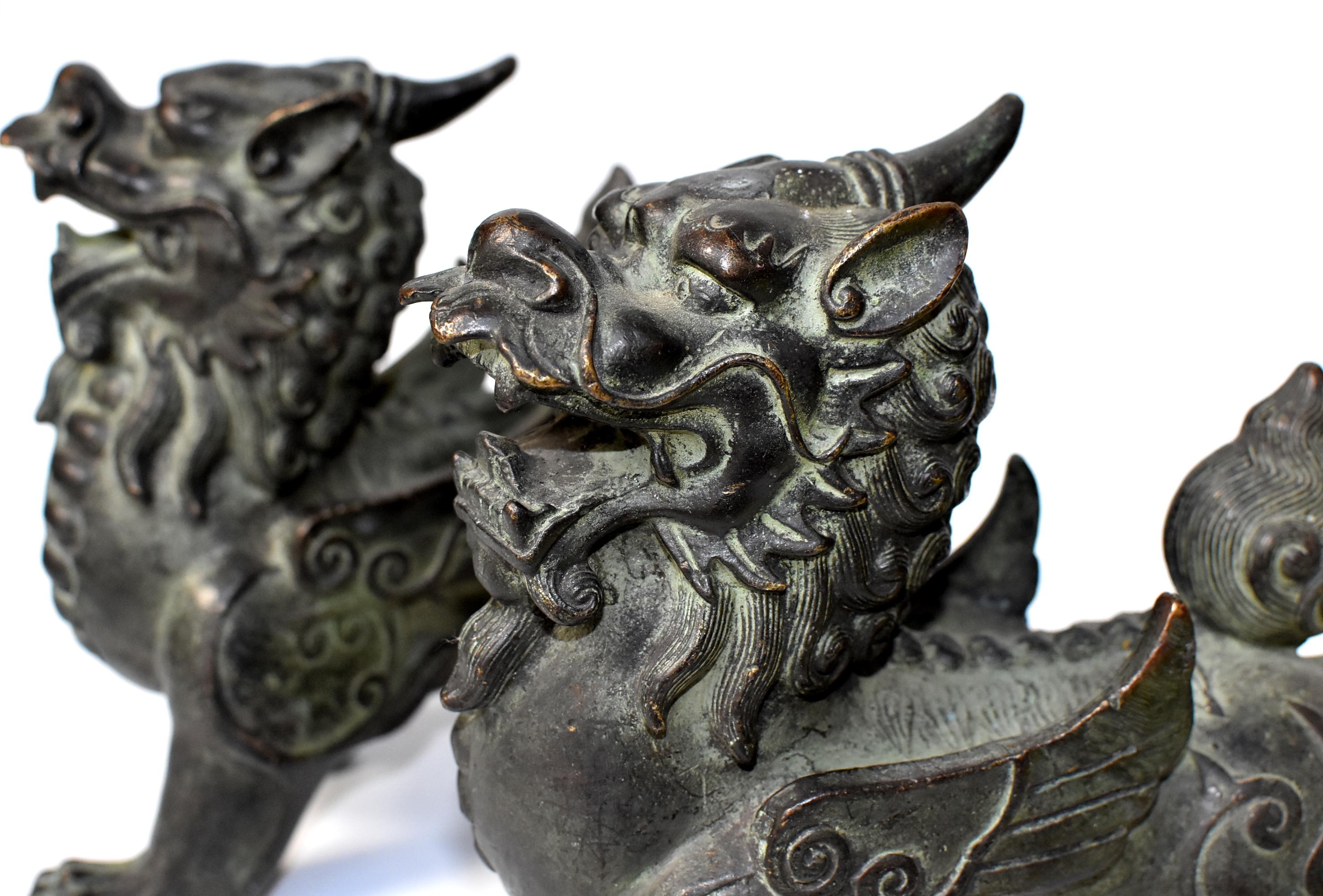 Chinese Bronze Statues Pi Xiu Lions, Pair 5