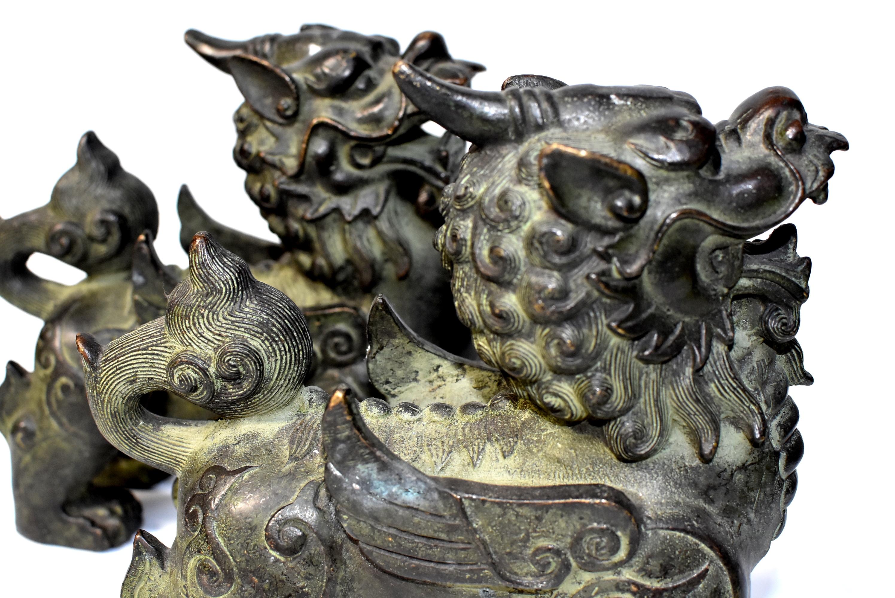 Chinese Bronze Statues Pi Xiu Lions, Pair 6