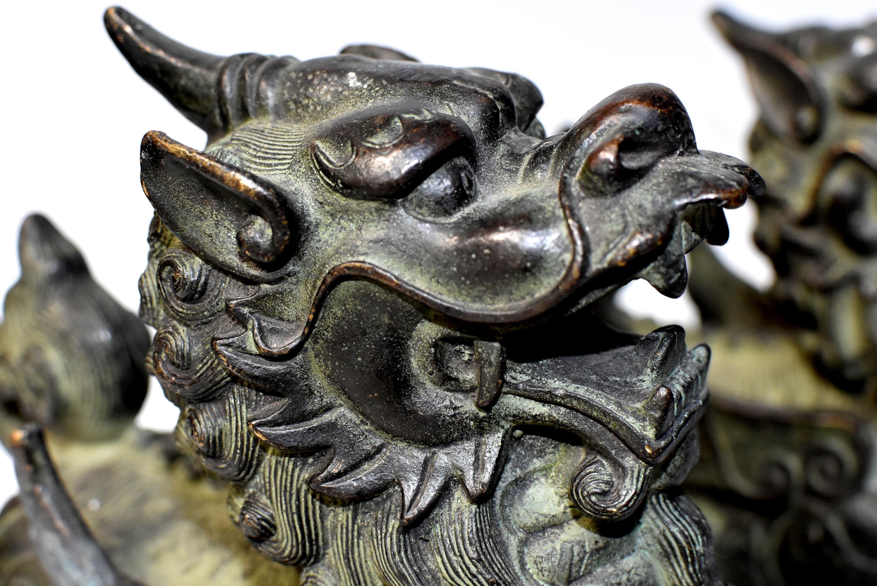 Chinese Bronze Statues Pi Xiu Lions, Pair 7