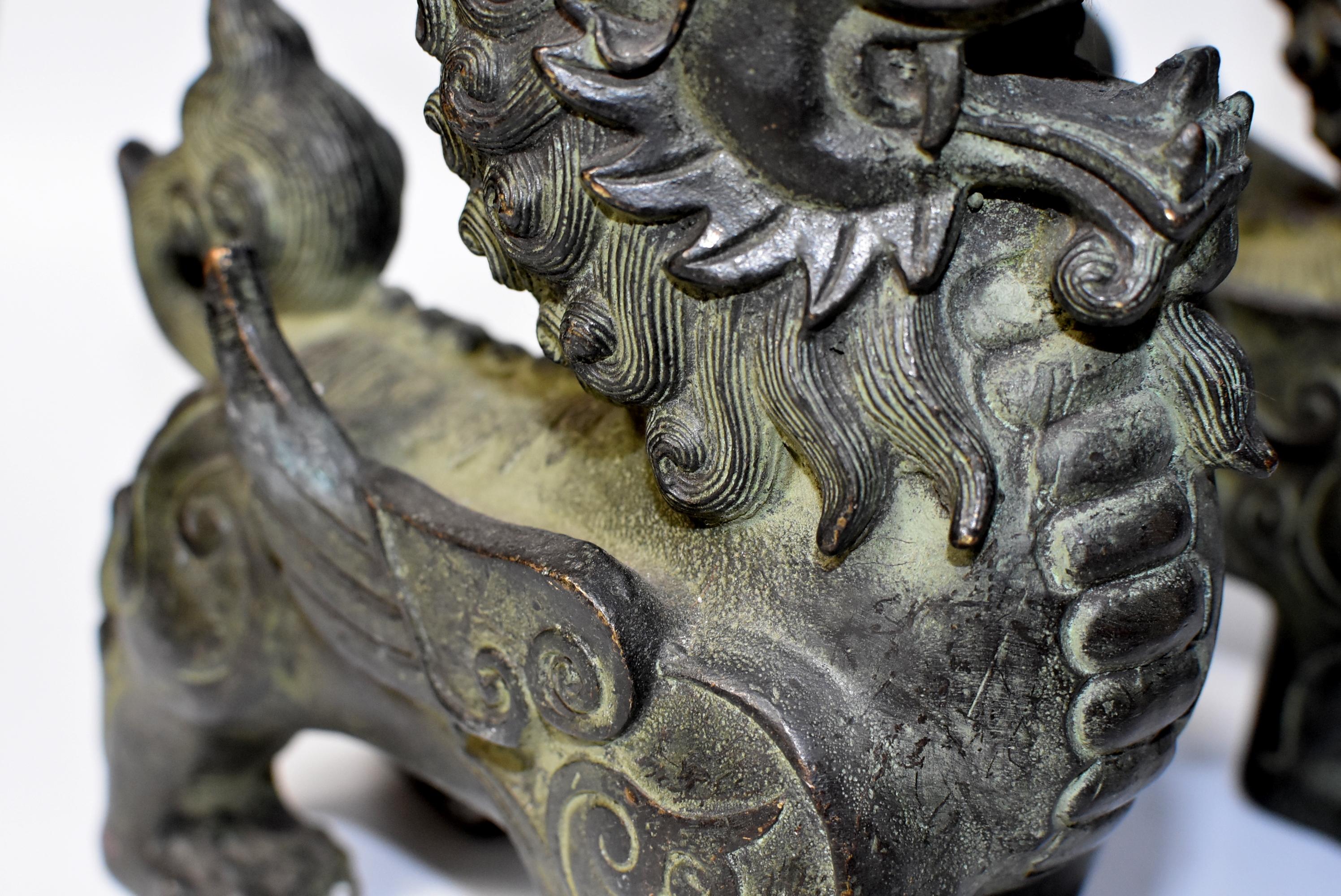 Chinese Bronze Statues Pi Xiu Lions, Pair 8