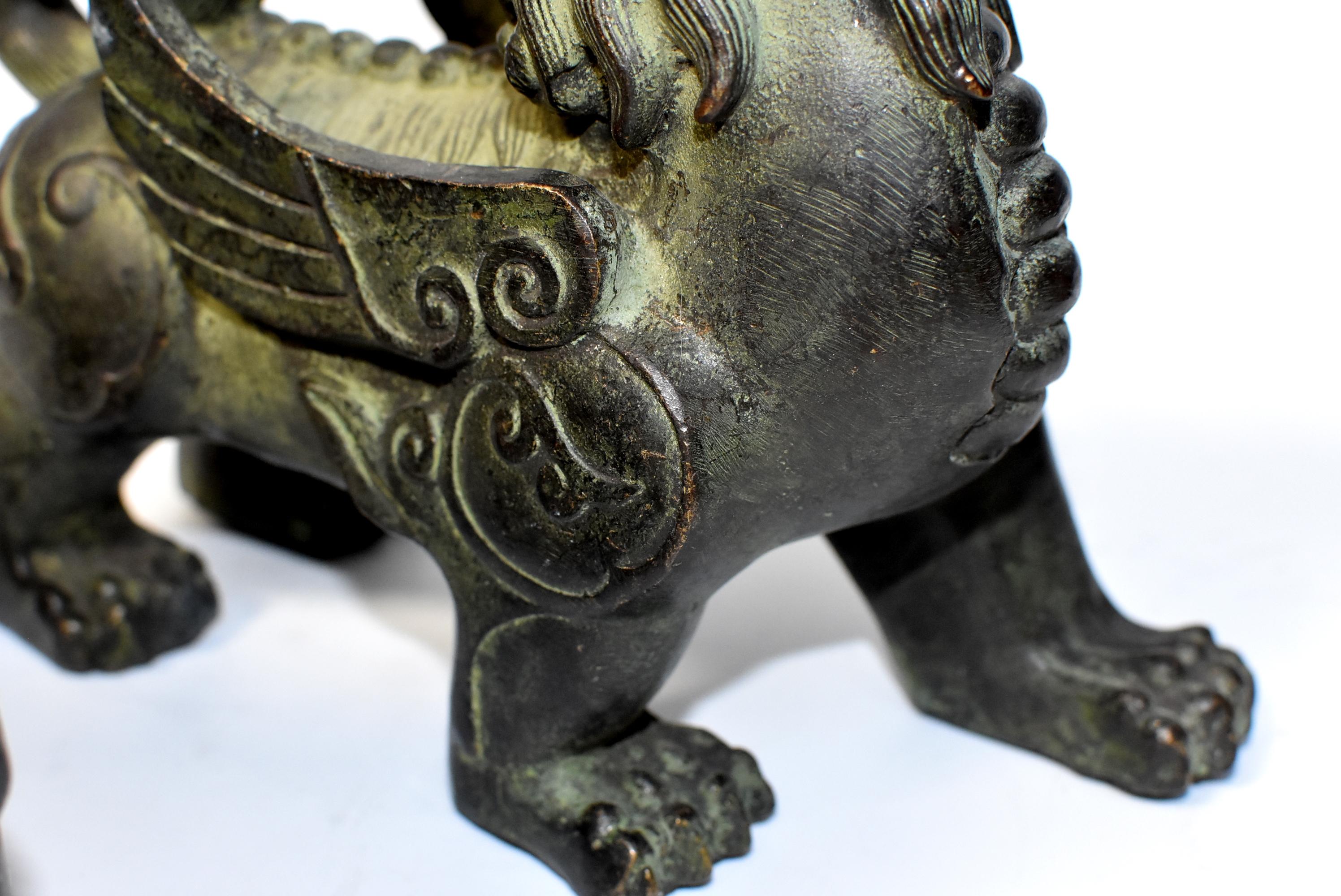 Chinese Bronze Statues Pi Xiu Lions, Pair 9