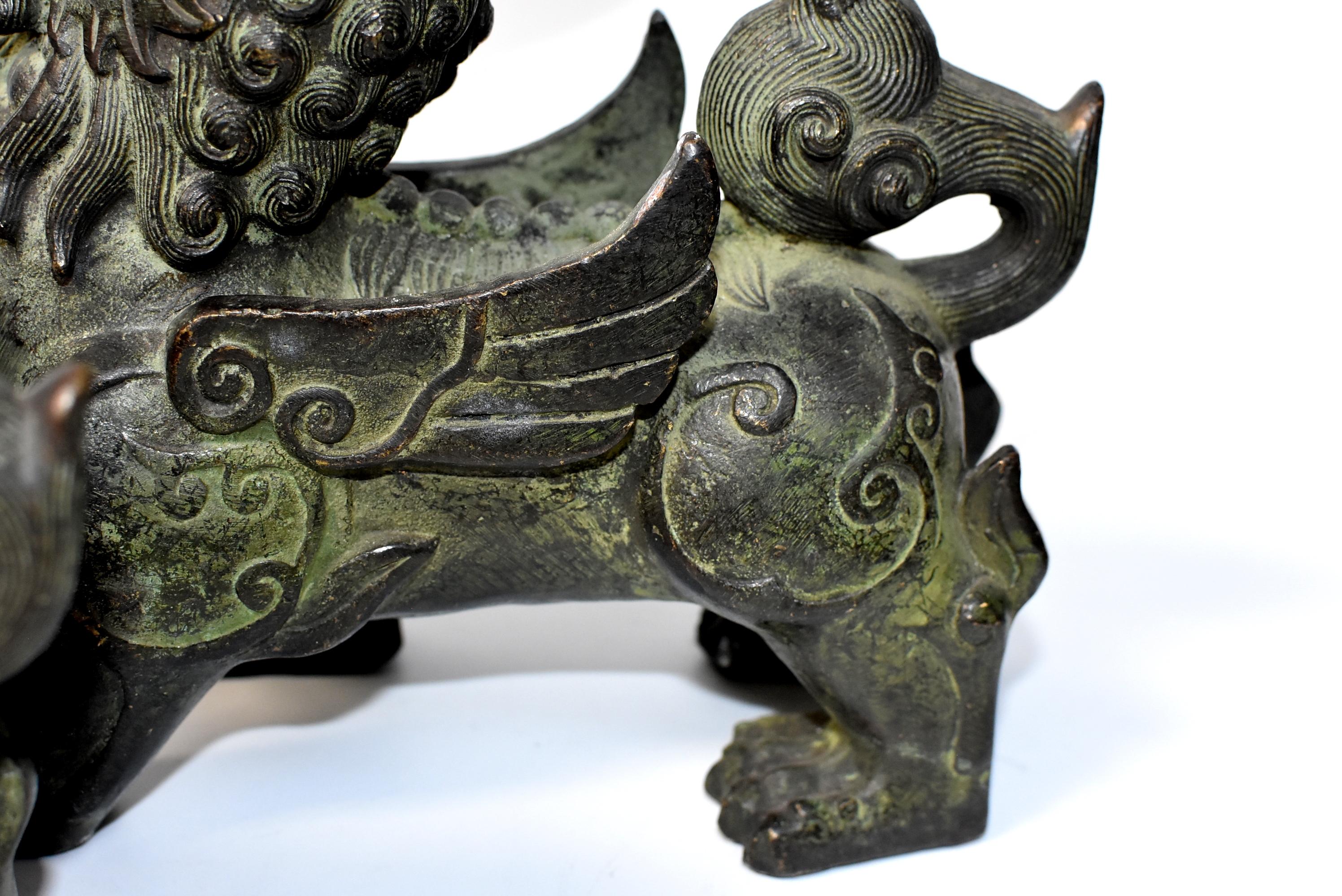 Chinese Bronze Statues Pi Xiu Lions, Pair 10
