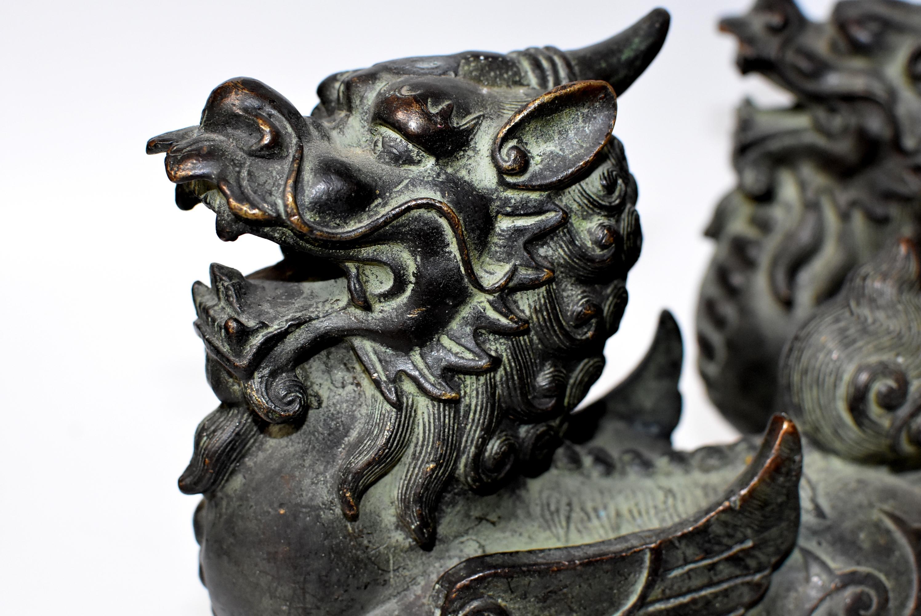 Chinese Bronze Statues Pi Xiu Lions, Pair 11