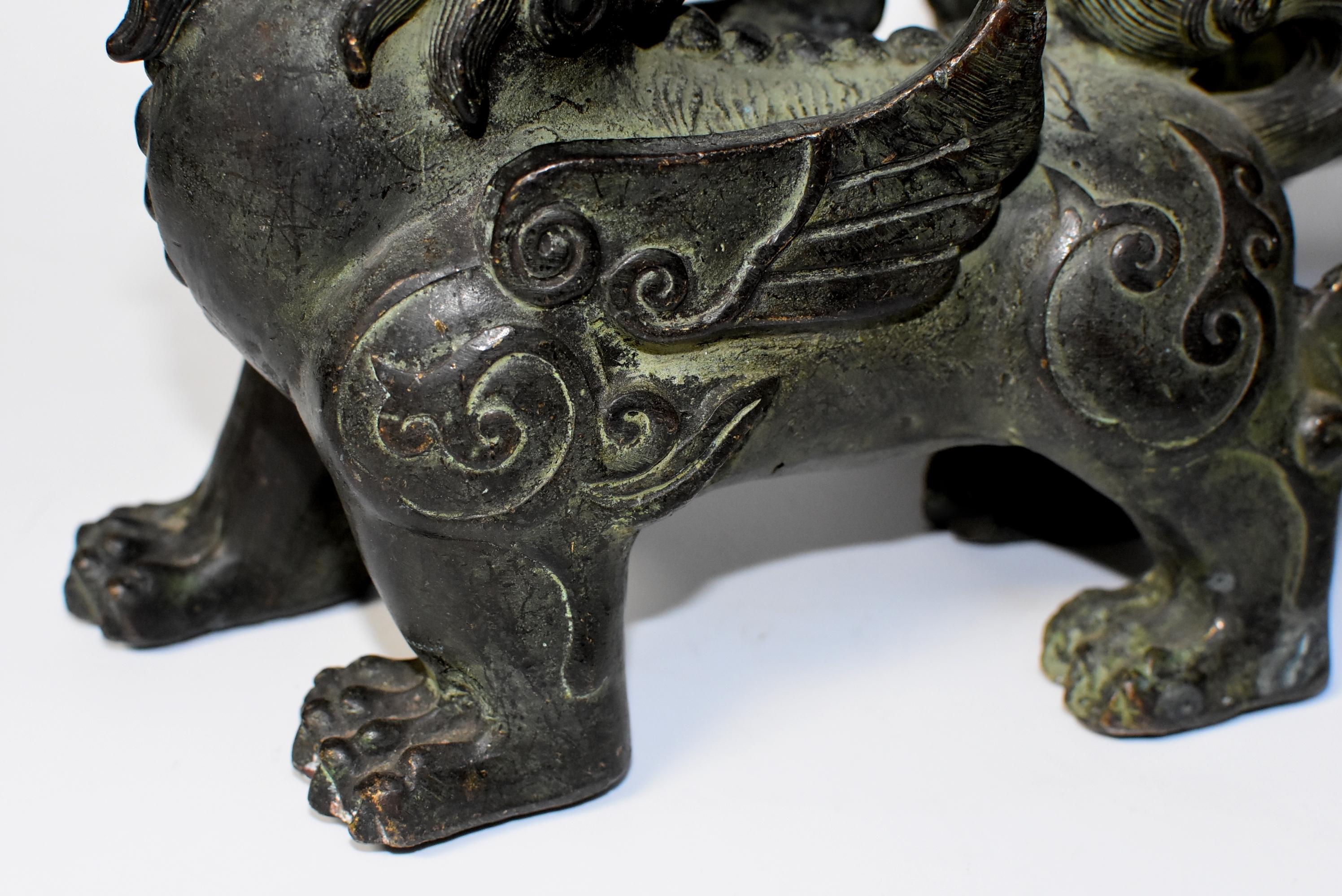 Chinese Bronze Statues Pi Xiu Lions, Pair 13