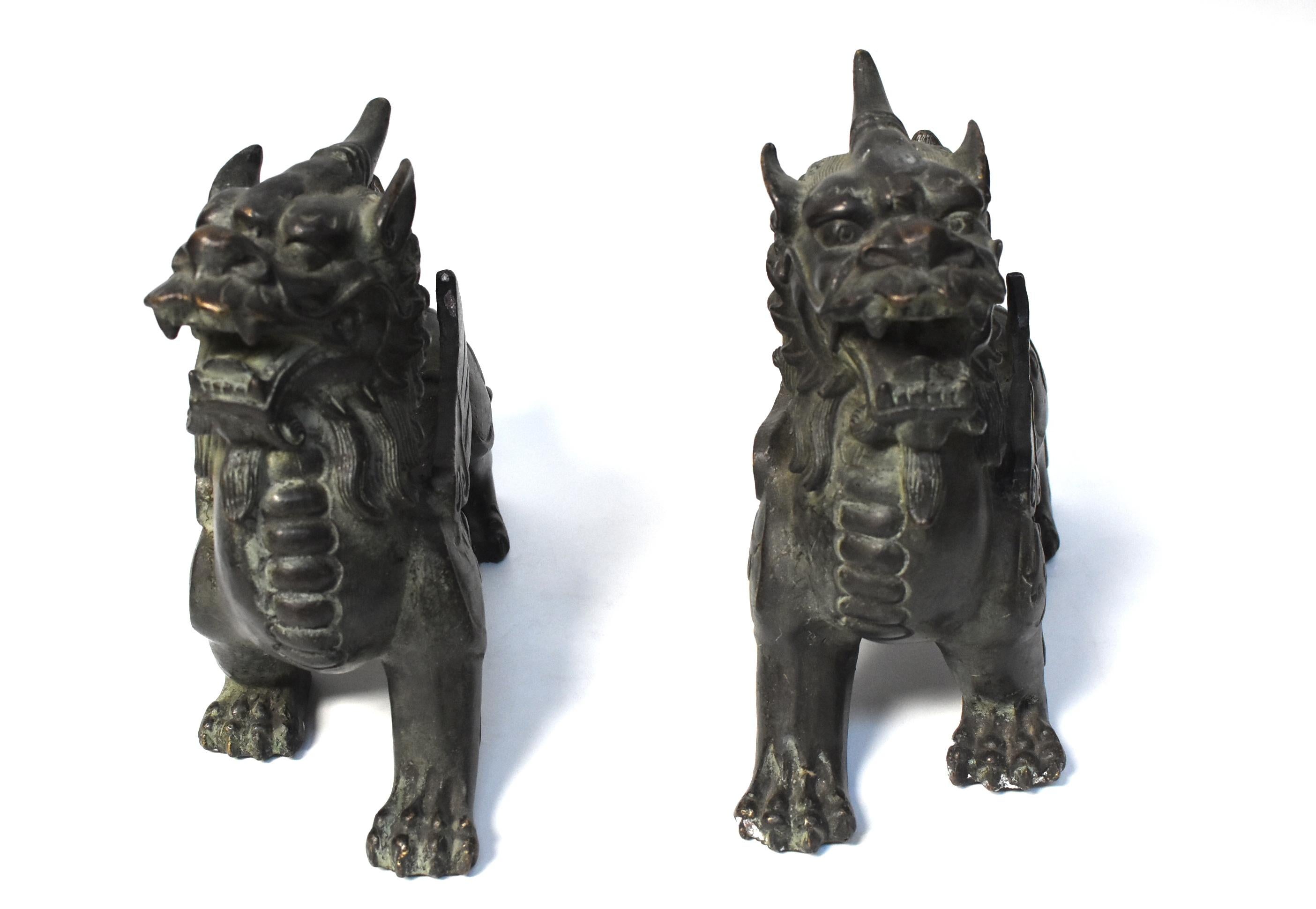 Chinese Bronze Statues Pi Xiu Lions, Pair In Good Condition In Somis, CA