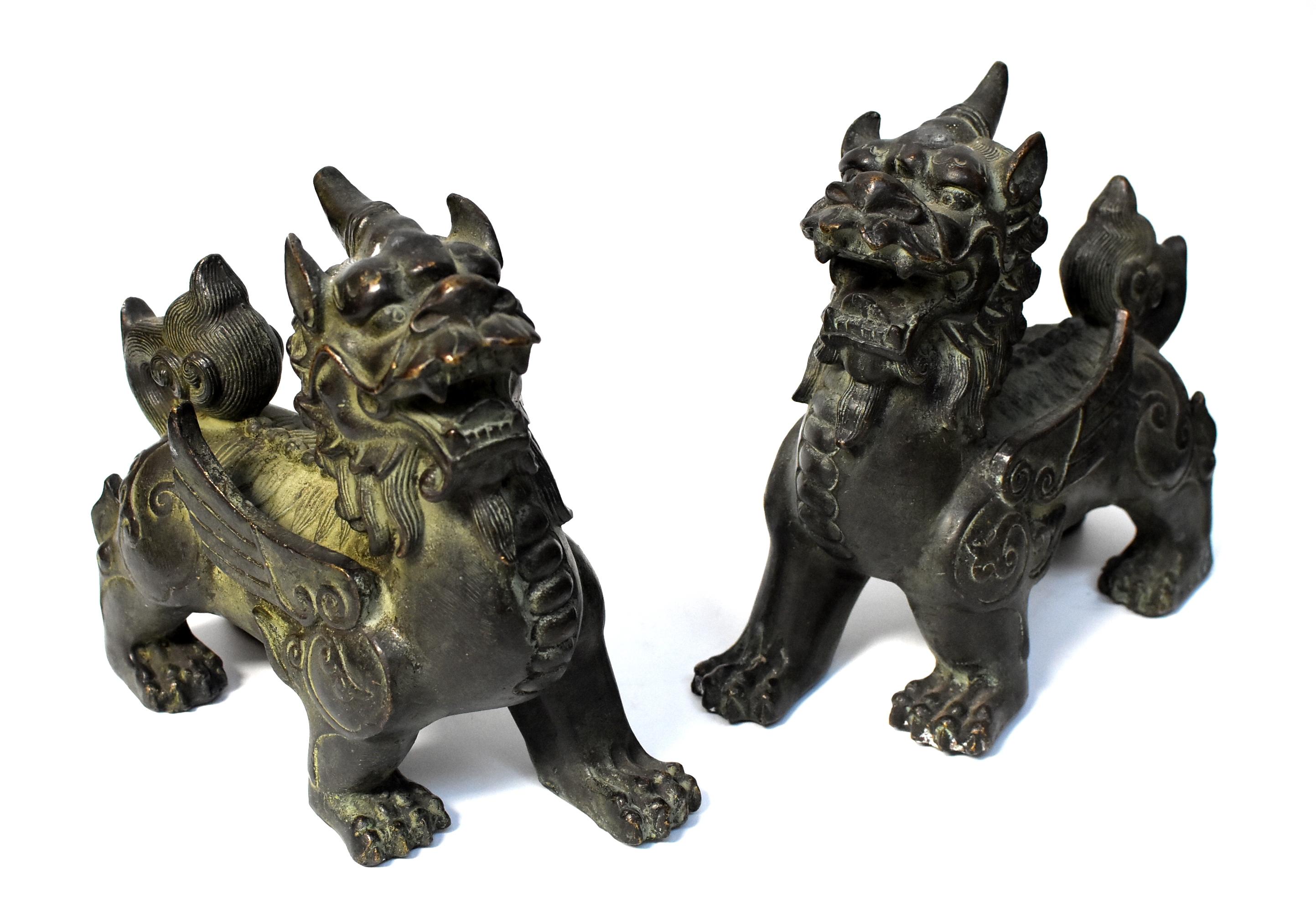20th Century Chinese Bronze Statues Pi Xiu Lions, Pair