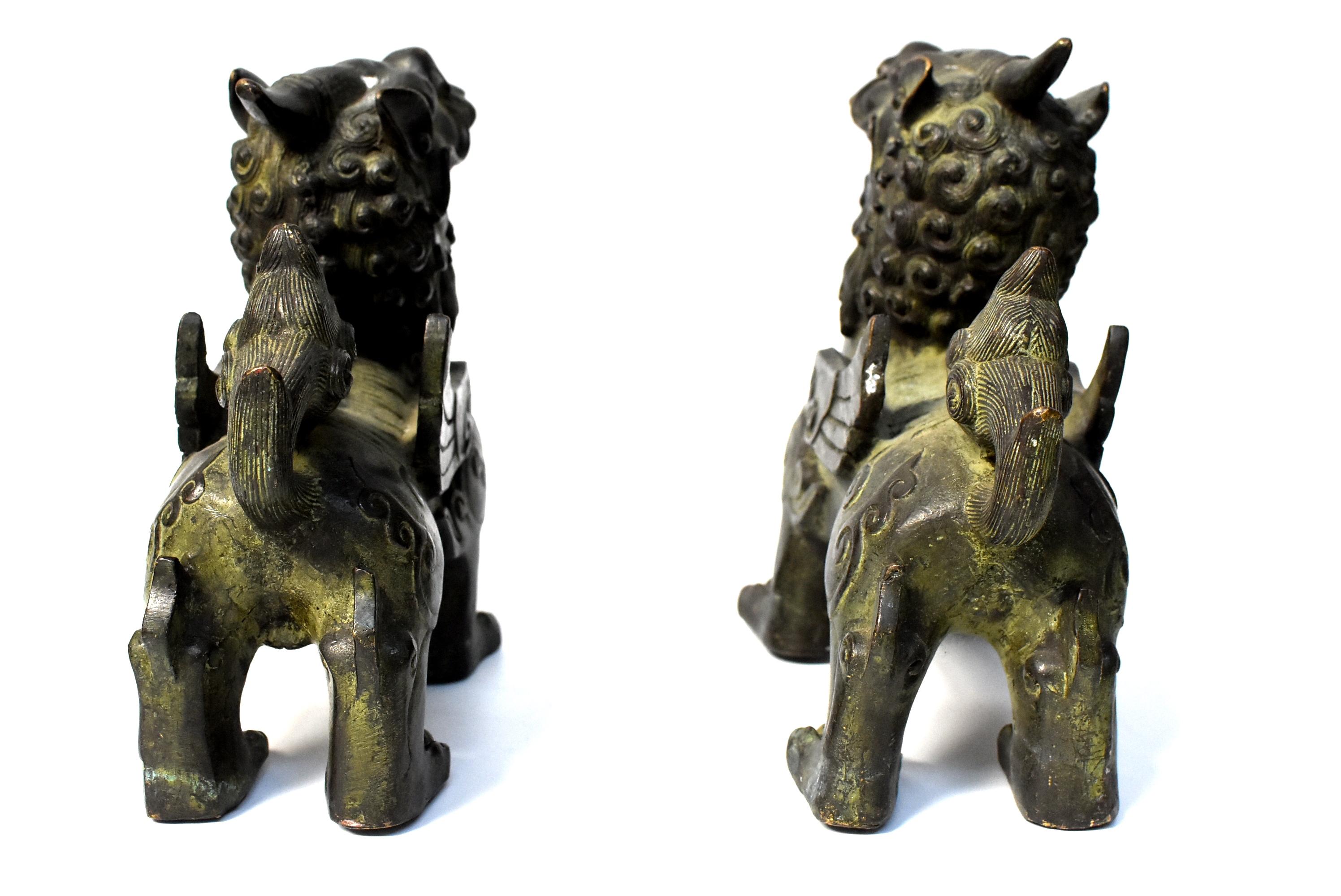 Chinese Bronze Statues Pi Xiu Lions, Pair 1