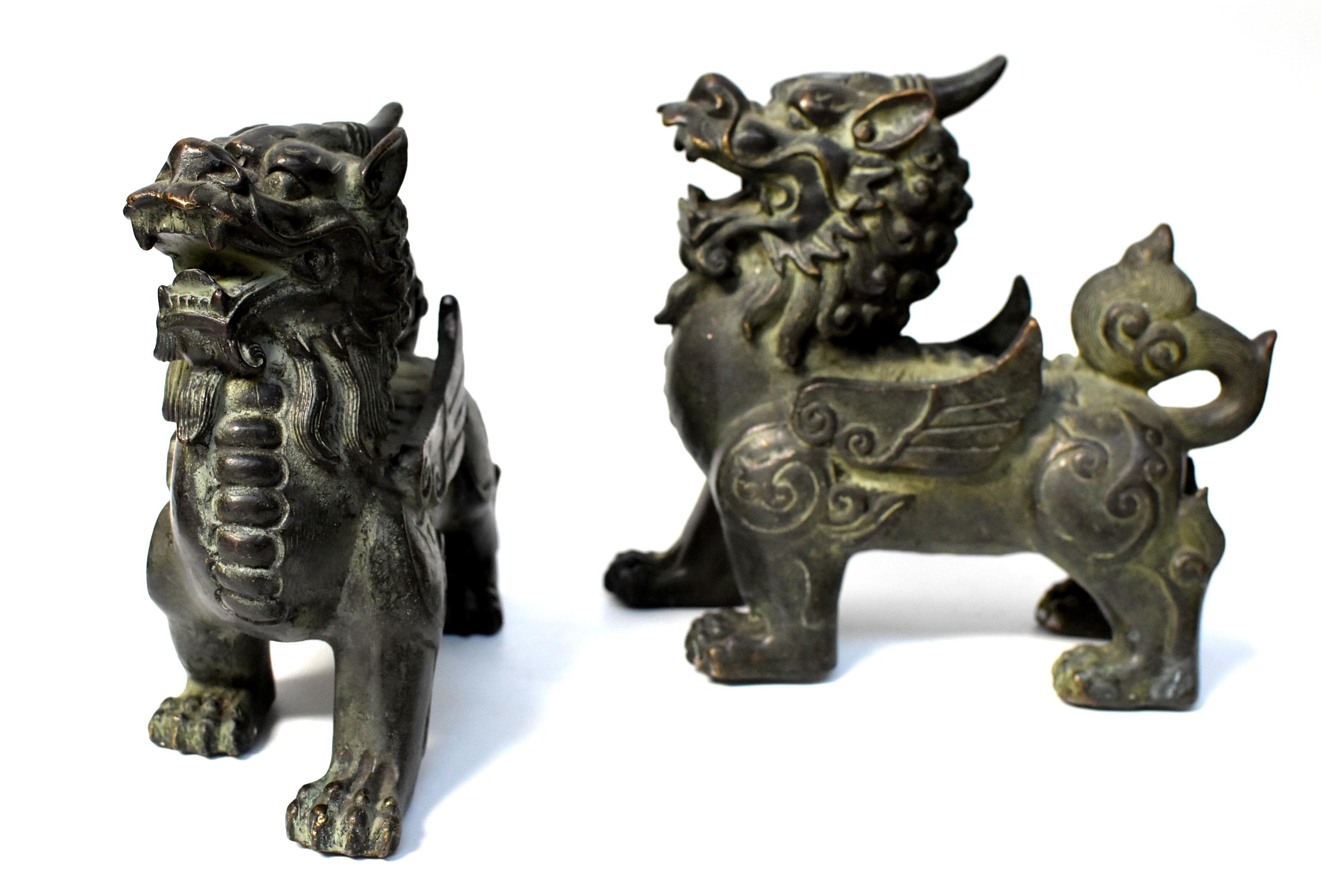 Chinese Bronze Statues Pi Xiu Lions, Pair 2