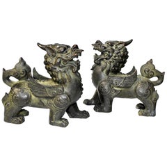 Chinese Bronze Statues Pi Xiu Lions, Pair