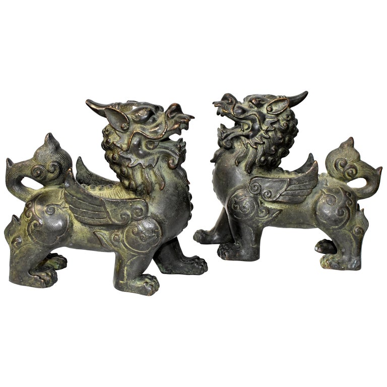 Chinese Bronze Statues Pi Xiu Lions, Pair at 1stDibs