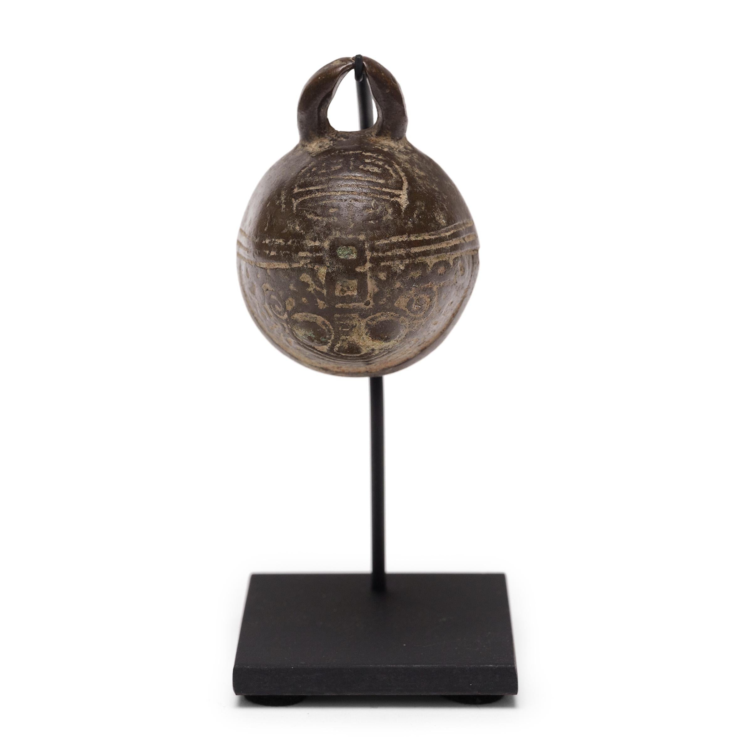 Cast Chinese Bronze Taotie Cow Bell, c. 1850