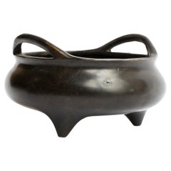 Chinese Bronze Tripod Censer with Strap Handles, c. 1900