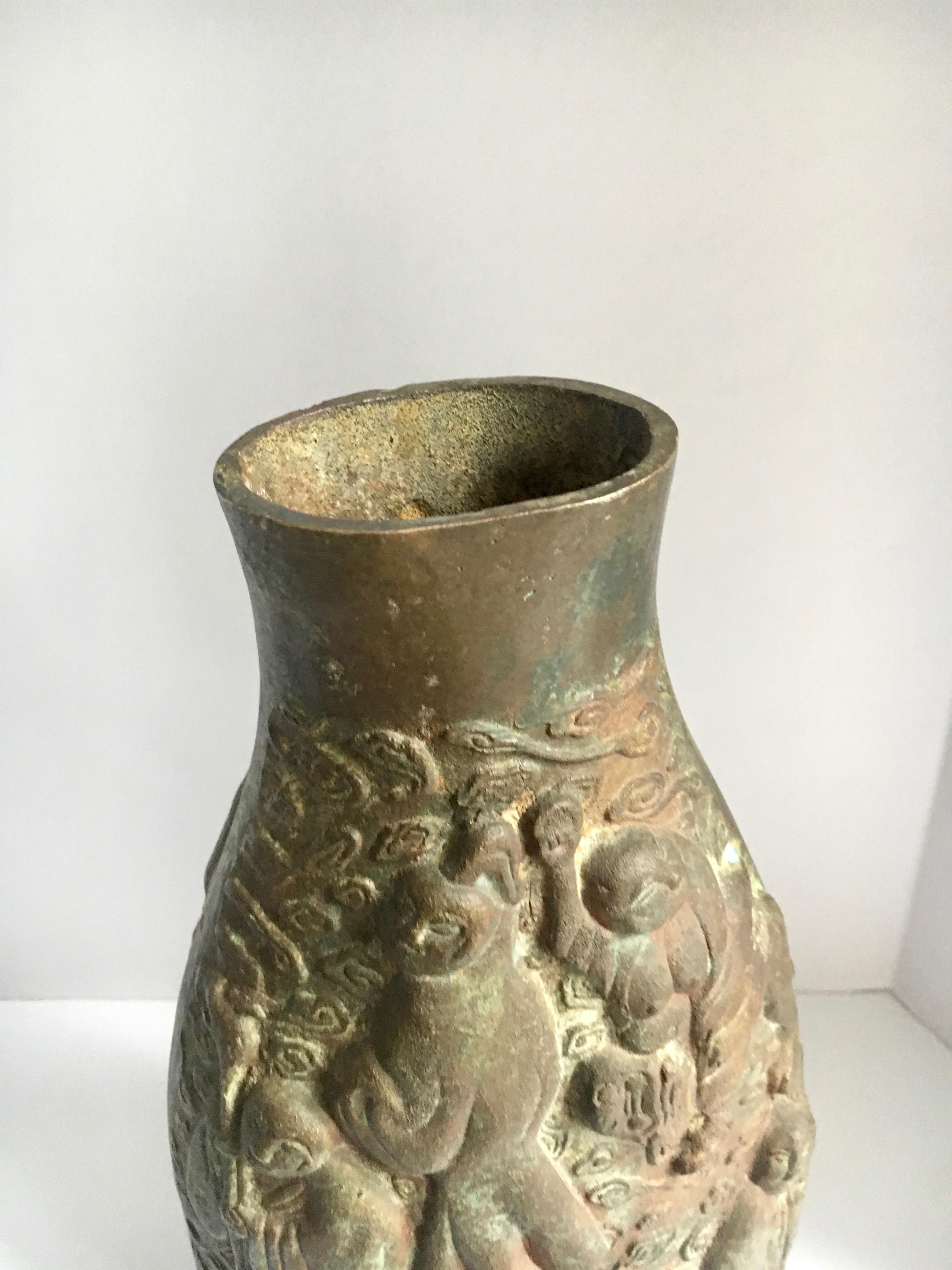 Chinese Bronze Vase with 10 Figures In Good Condition For Sale In Los Angeles, CA