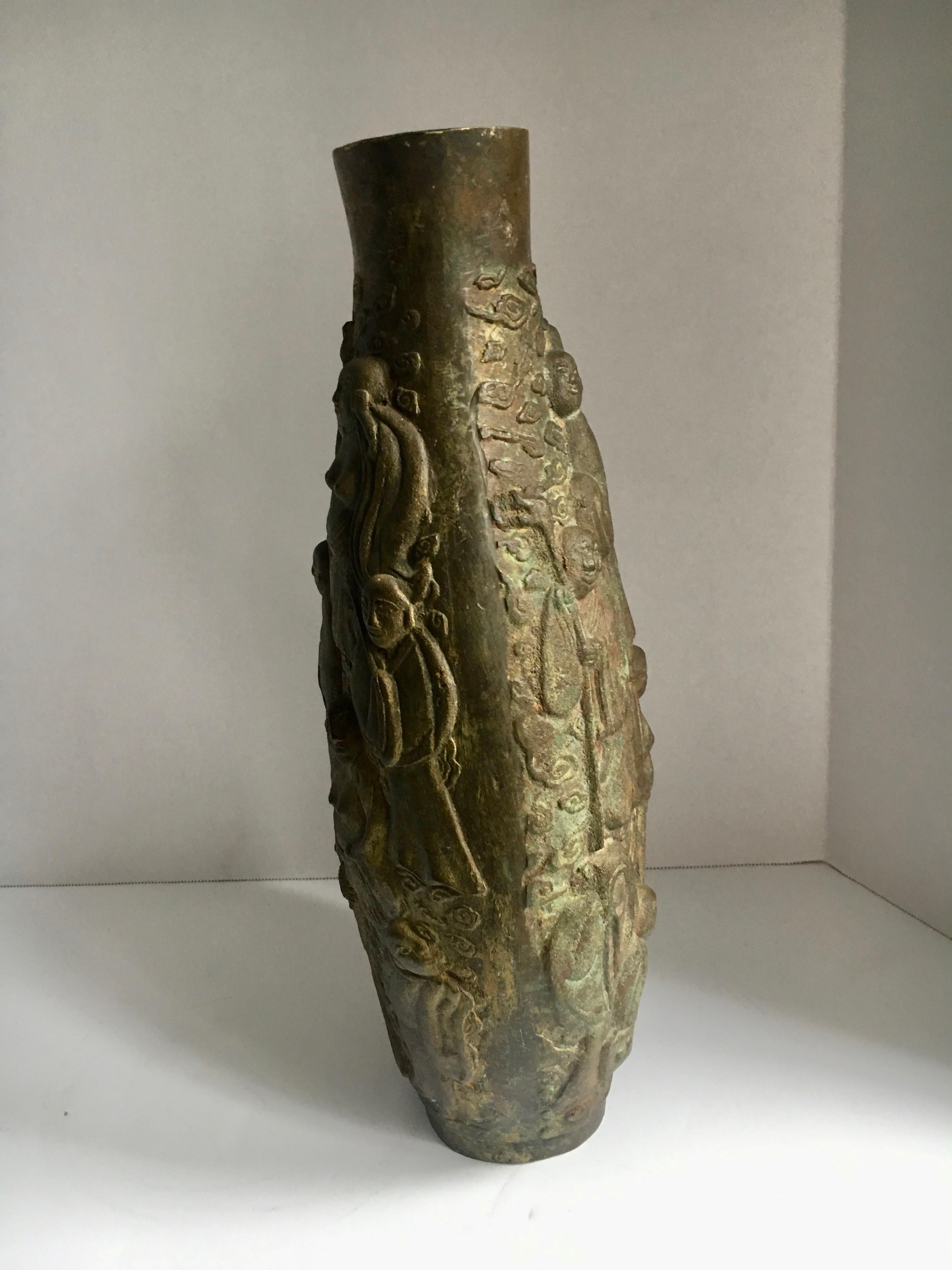 20th Century Chinese Bronze Vase with 10 Figures For Sale