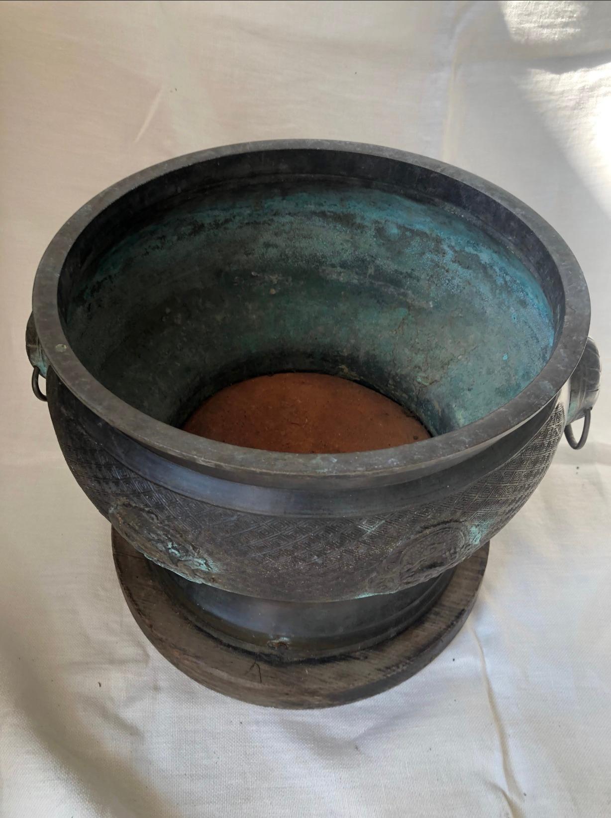Chinese Bronze Vessel with Ring Handle

14″diameter x 10″high