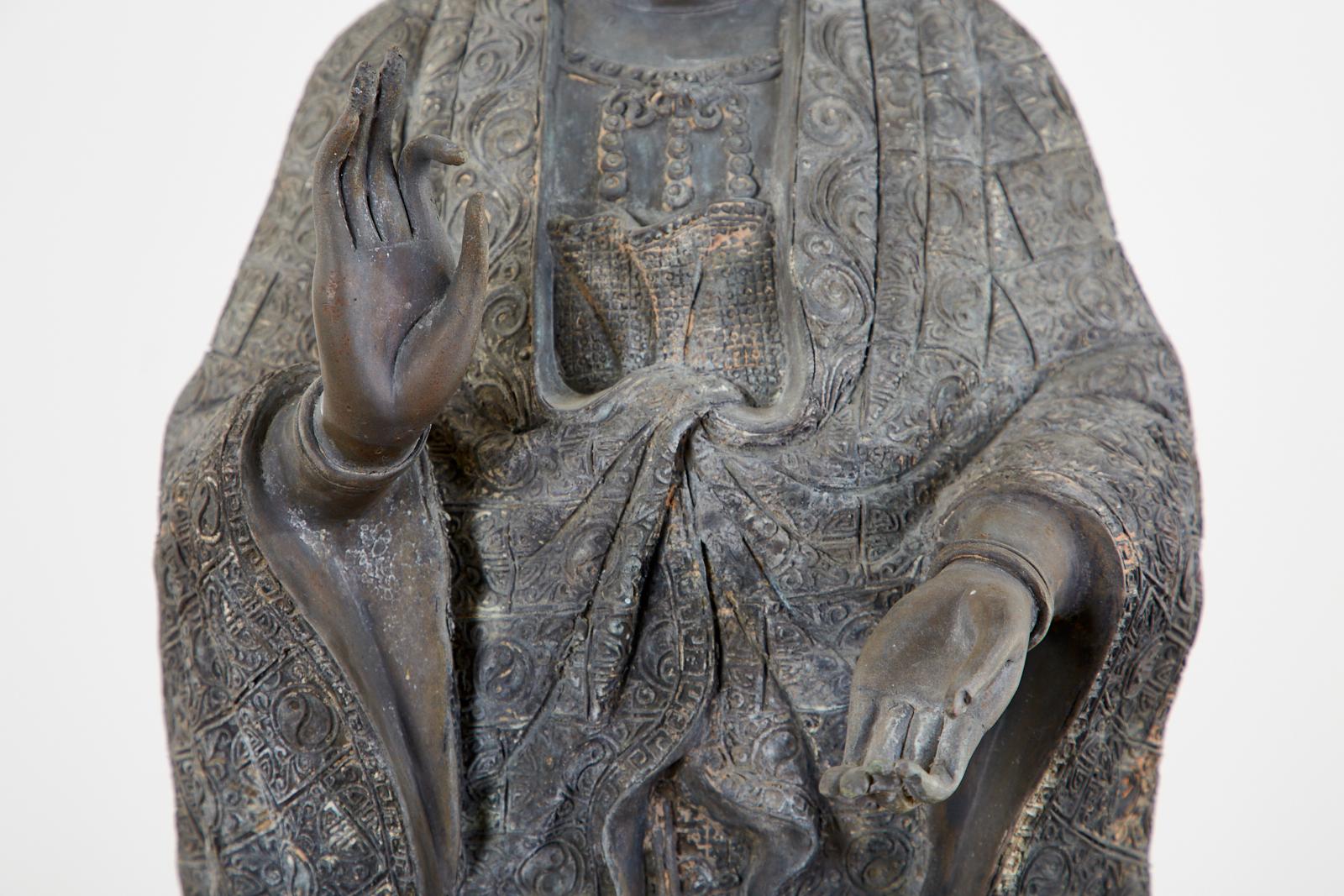 Chinese Style Bronzed Metal Standing Buddha with Verdigris Patina 2