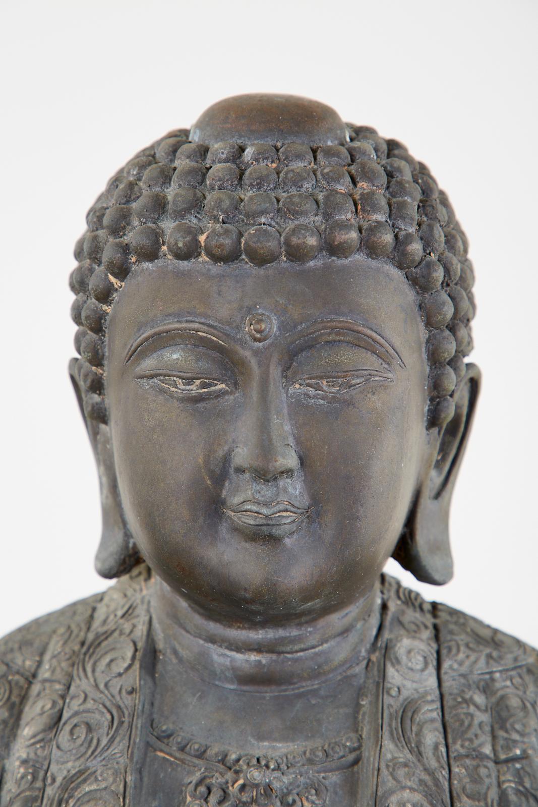 Chinese Style Bronzed Metal Standing Buddha with Verdigris Patina 3