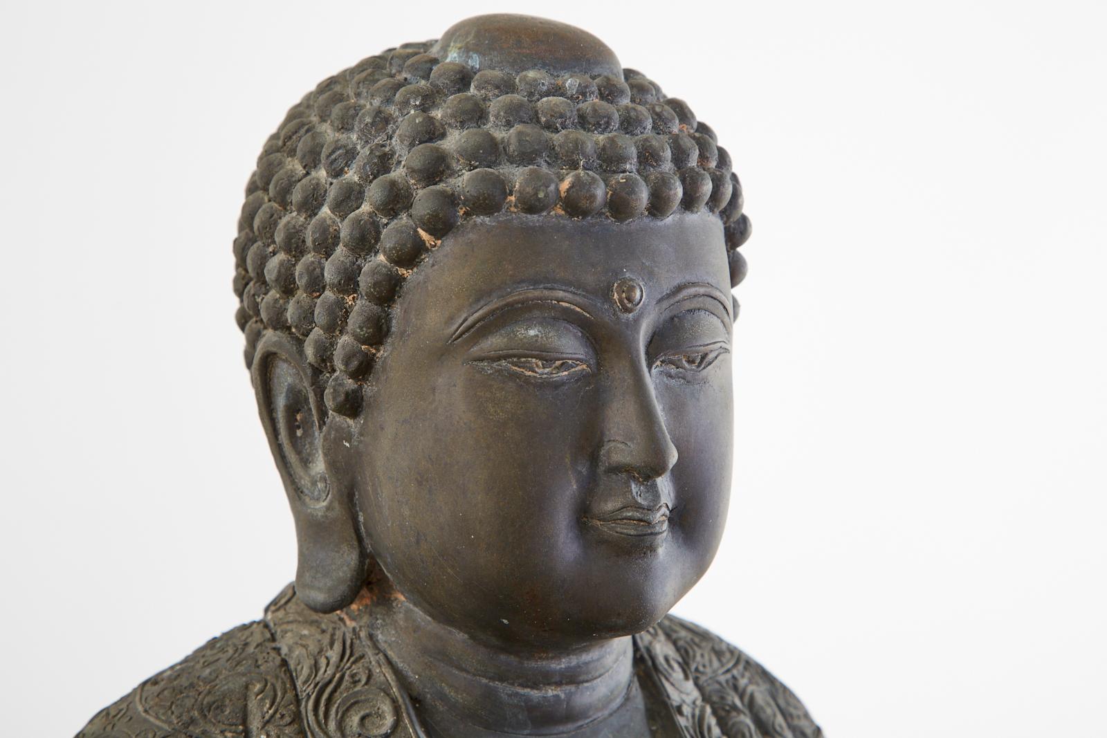 Chinese Style Bronzed Metal Standing Buddha with Verdigris Patina 6