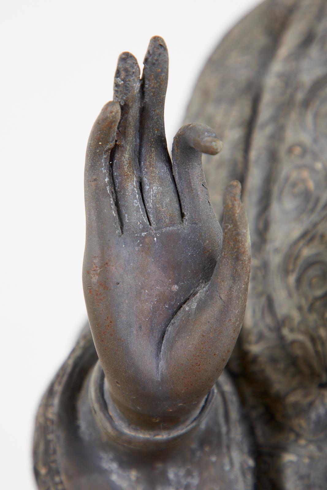 Chinese Style Bronzed Metal Standing Buddha with Verdigris Patina 7