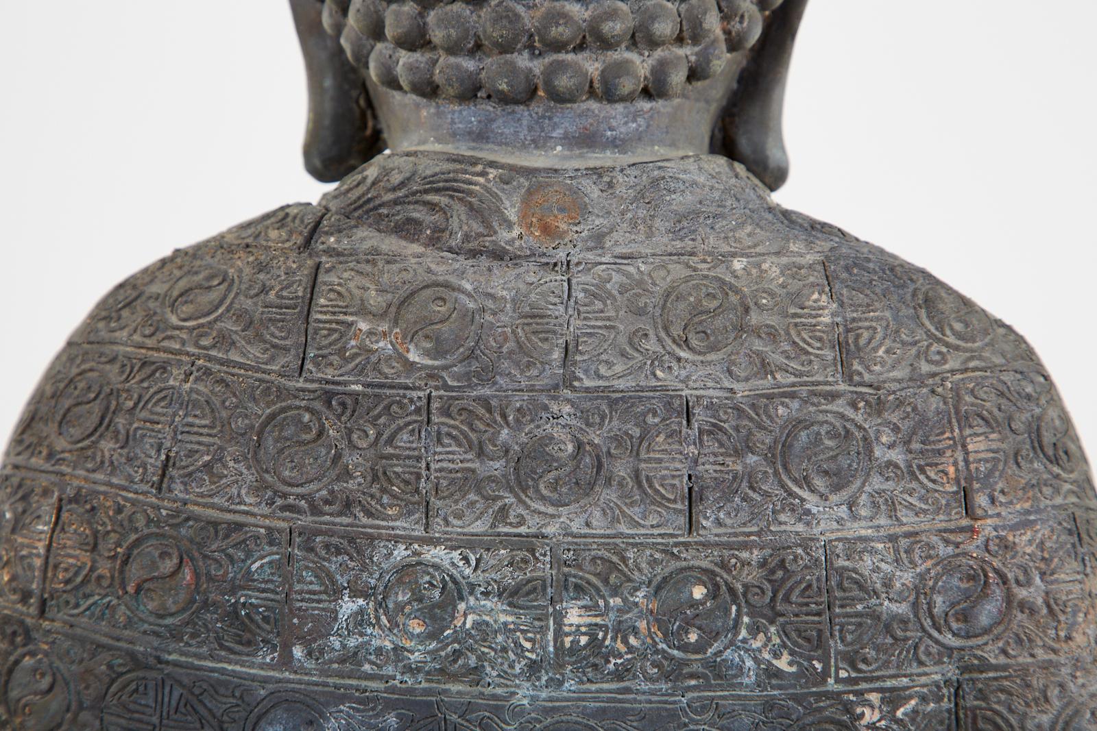 20th Century Chinese Style Bronzed Metal Standing Buddha with Verdigris Patina