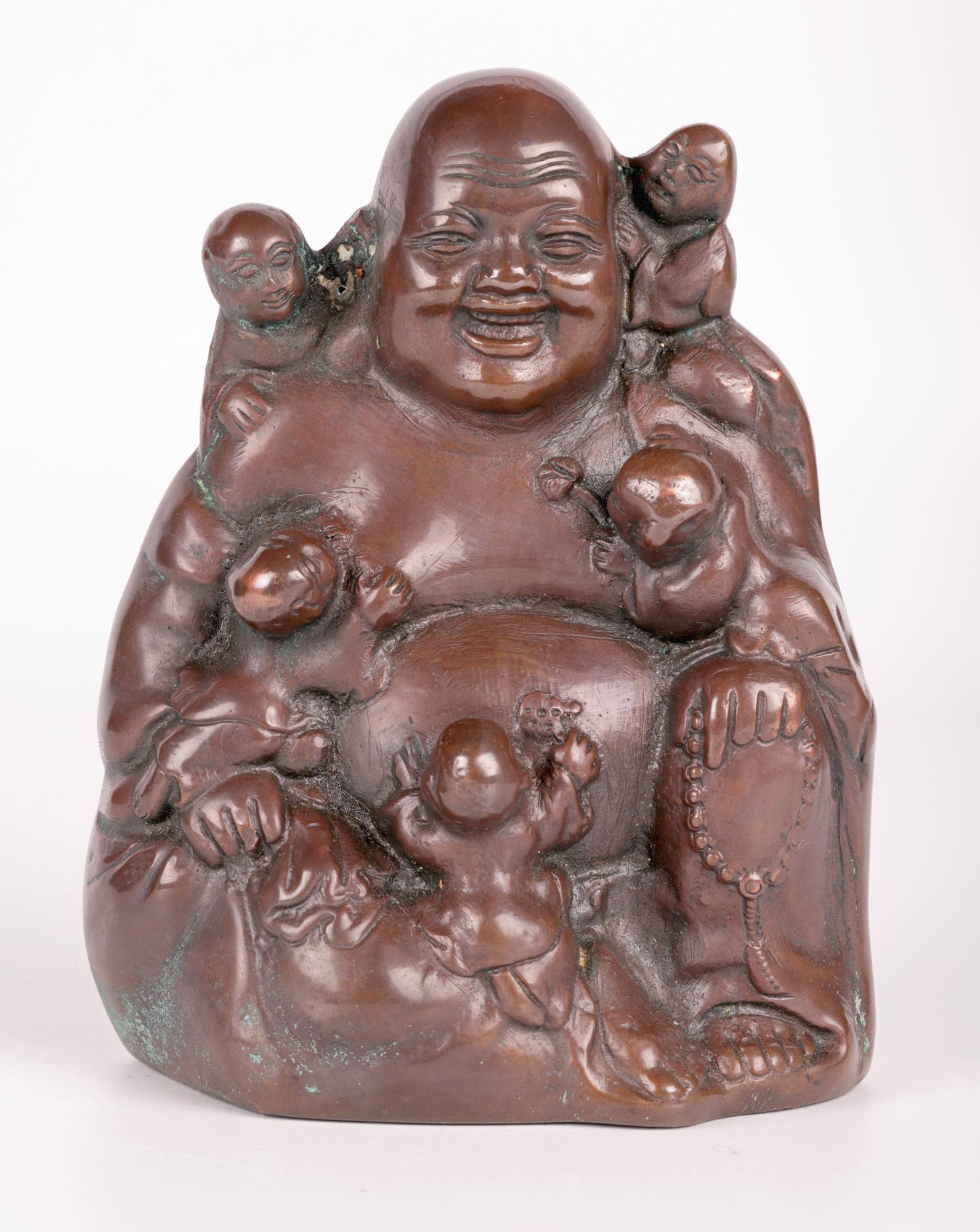 Chinese Bronzed Seated Buddha with Boys For Sale 5