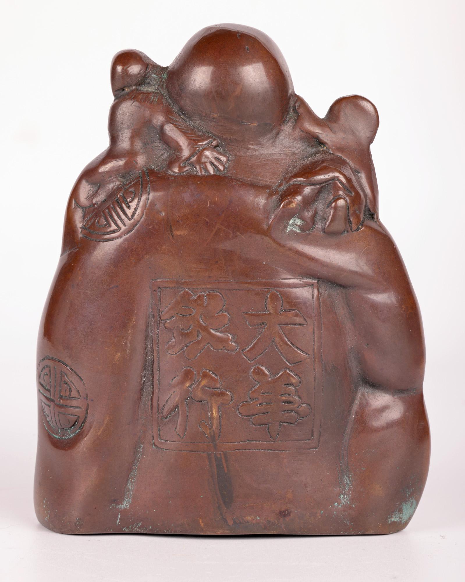 Chinese Bronzed Seated Buddha with Boys For Sale 7