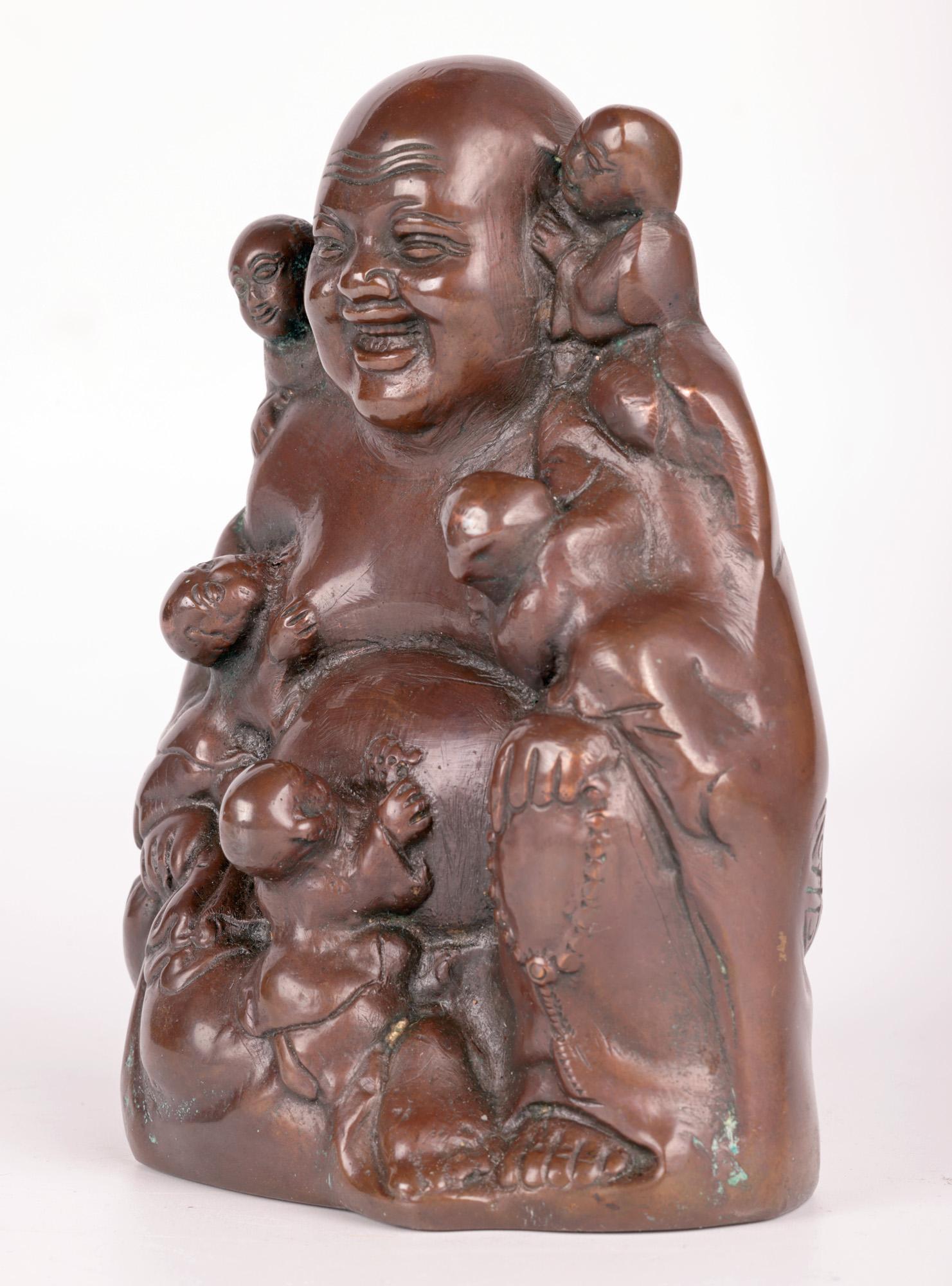 Chinese Bronzed Seated Buddha with Boys For Sale 10