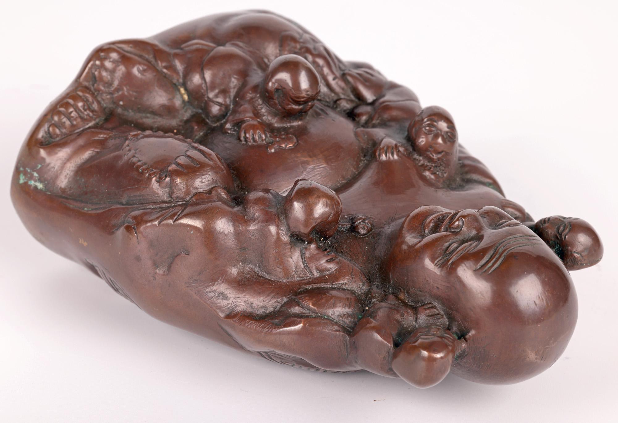 Chinese Bronzed Seated Buddha with Boys For Sale 1